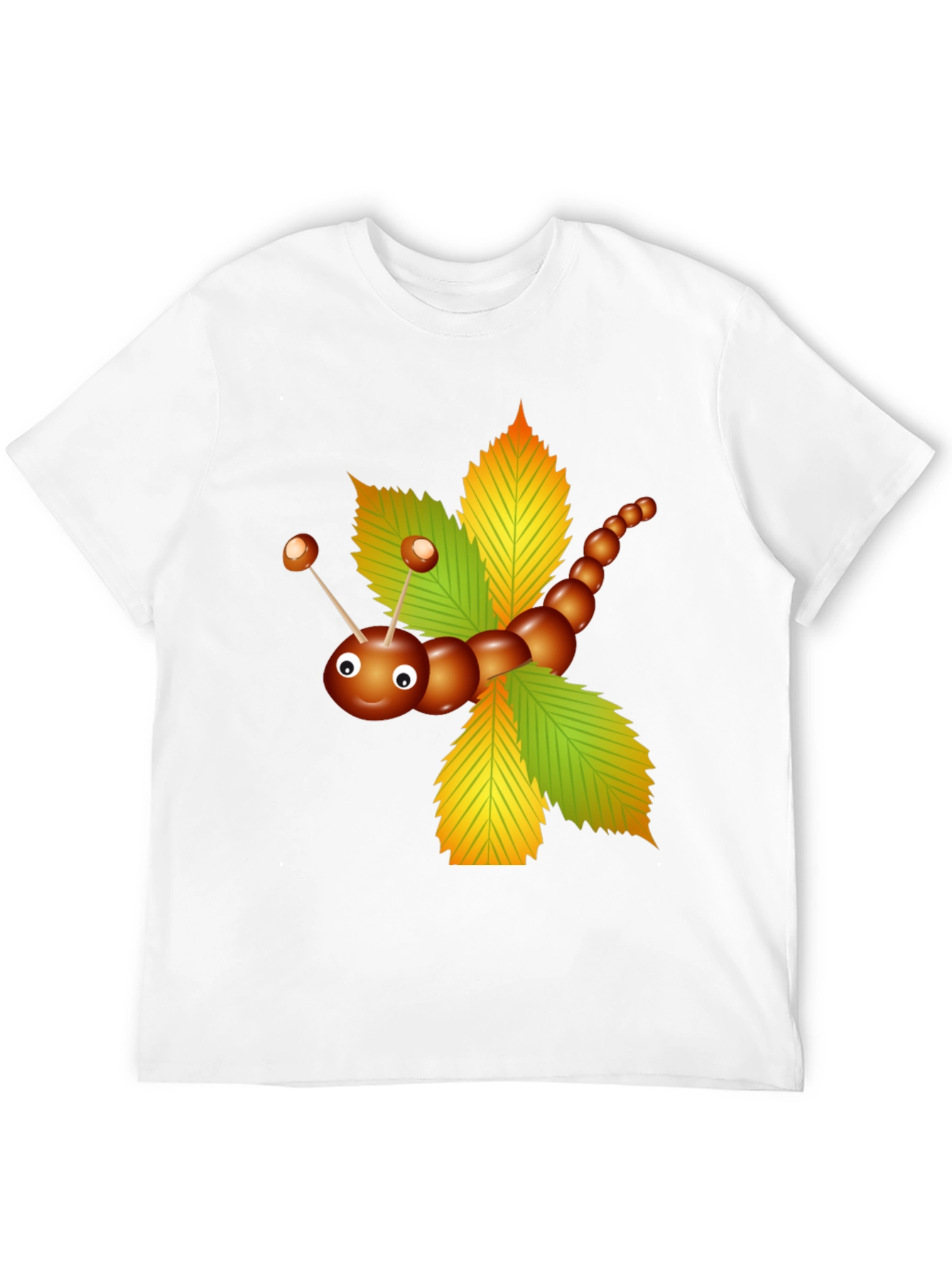 Cute Chestnut Caterpillar on Leaves Graphic T-Shirt