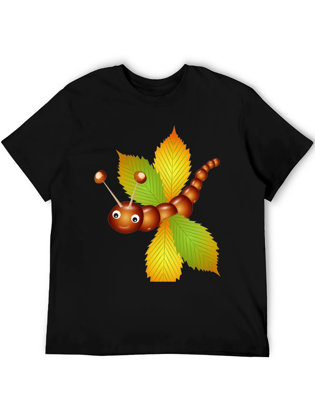 Cute Chestnut Caterpillar on Leaves Graphic T-Shirt