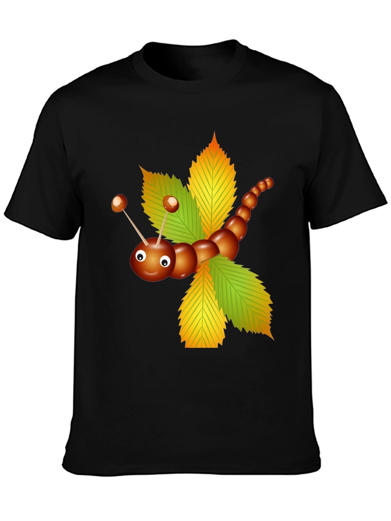 Cute Chestnut Caterpillar on Leaves Graphic T-Shirt