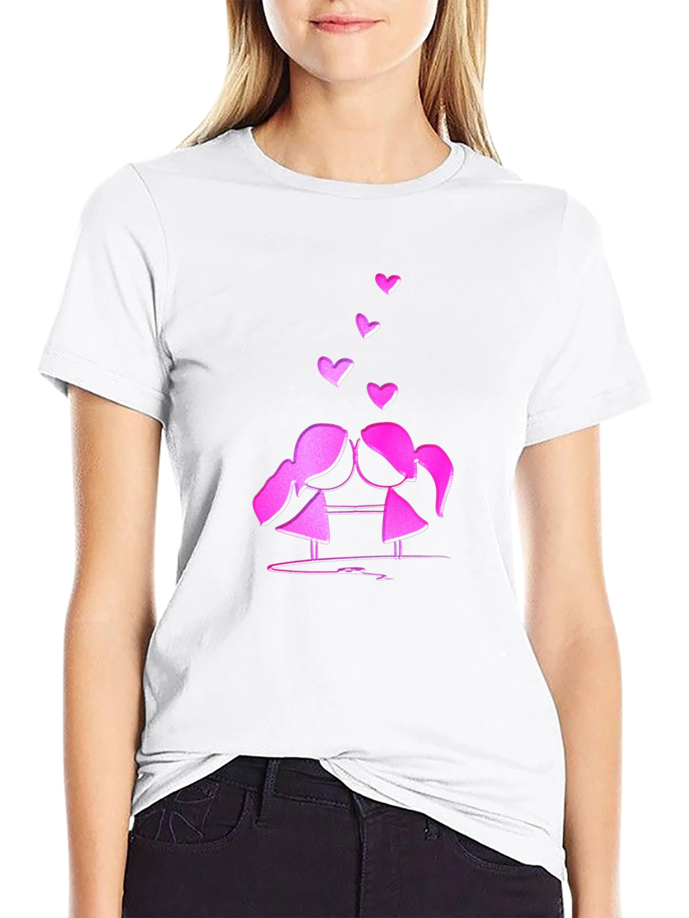 Cute Love T-Shirt - Kissing Girls & Hearts