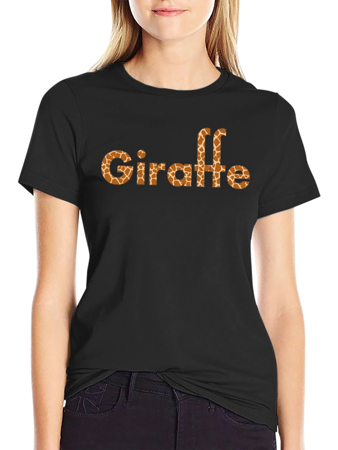 Giraffe Print Black T-Shirt