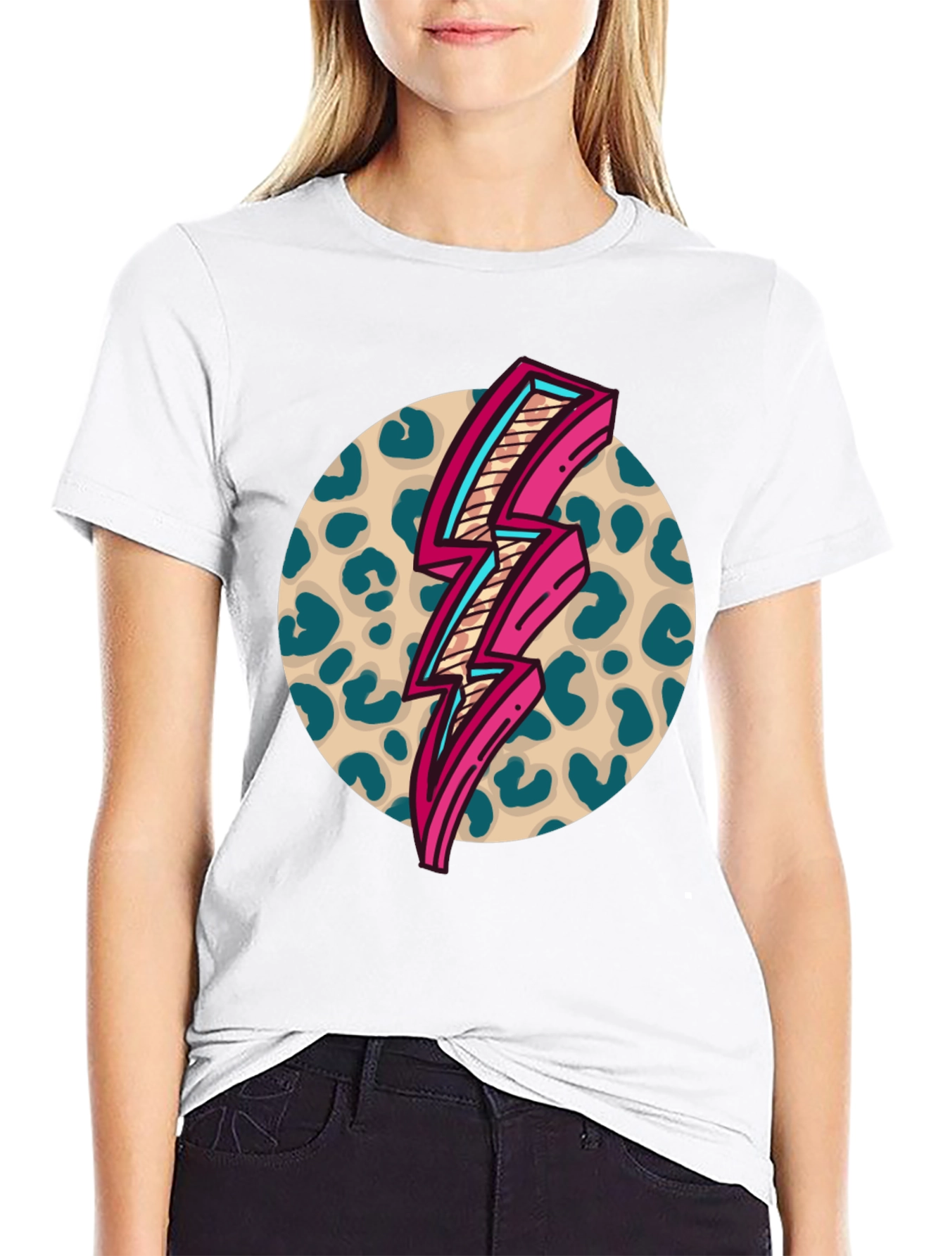 Retro Leopard Lightning Bolt Graphic Tee