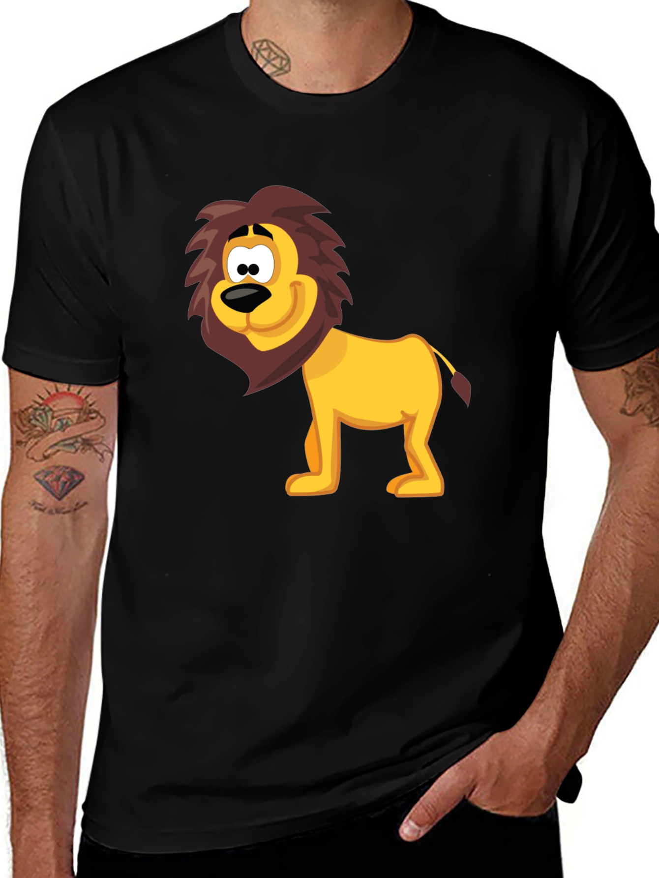 Cartoon Lion Graphic Tee - Fun Black T-Shirt
