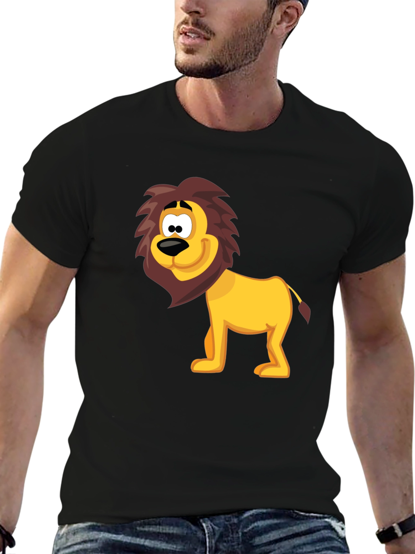 Cartoon Lion Graphic Tee - Fun Black T-Shirt