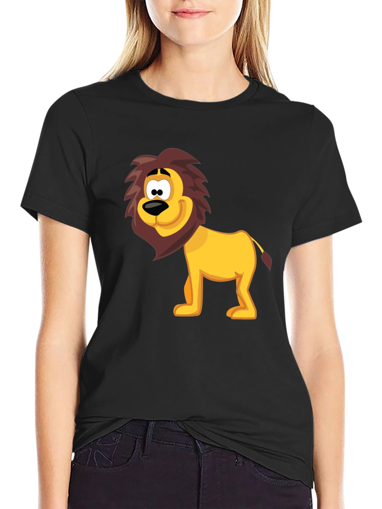 Cartoon Lion Graphic Tee - Fun Black T-Shirt