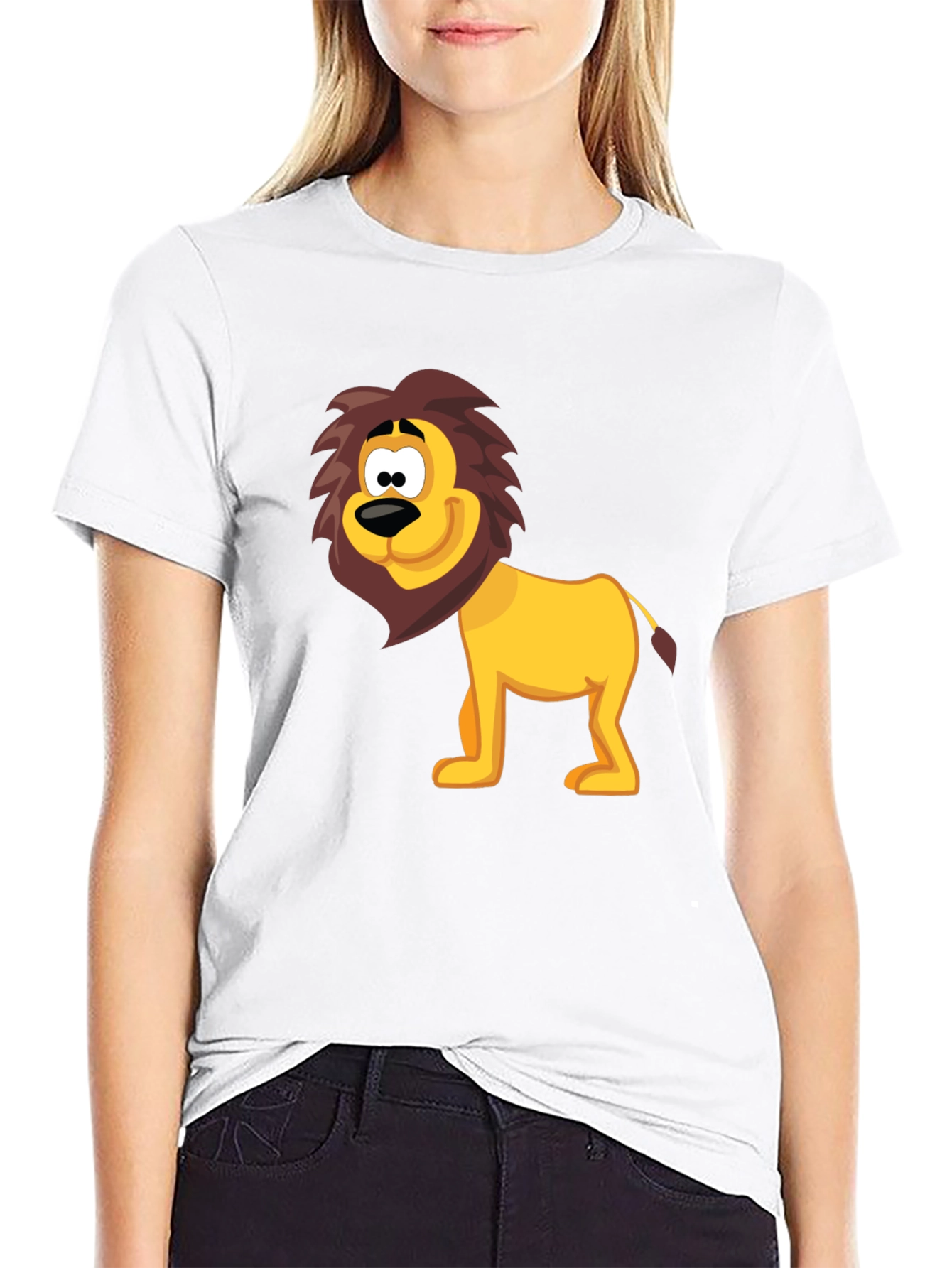 Cartoon Lion Graphic Tee - Fun Black T-Shirt