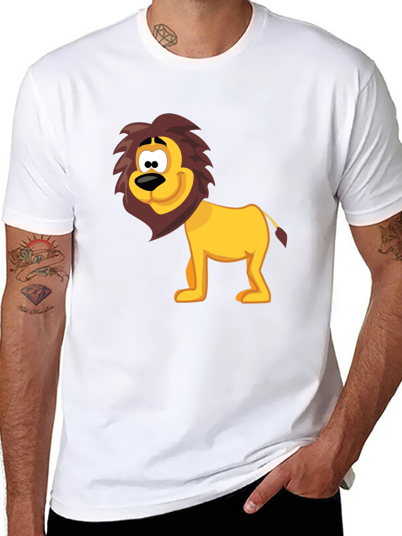 Cartoon Lion Graphic Tee - Fun Black T-Shirt