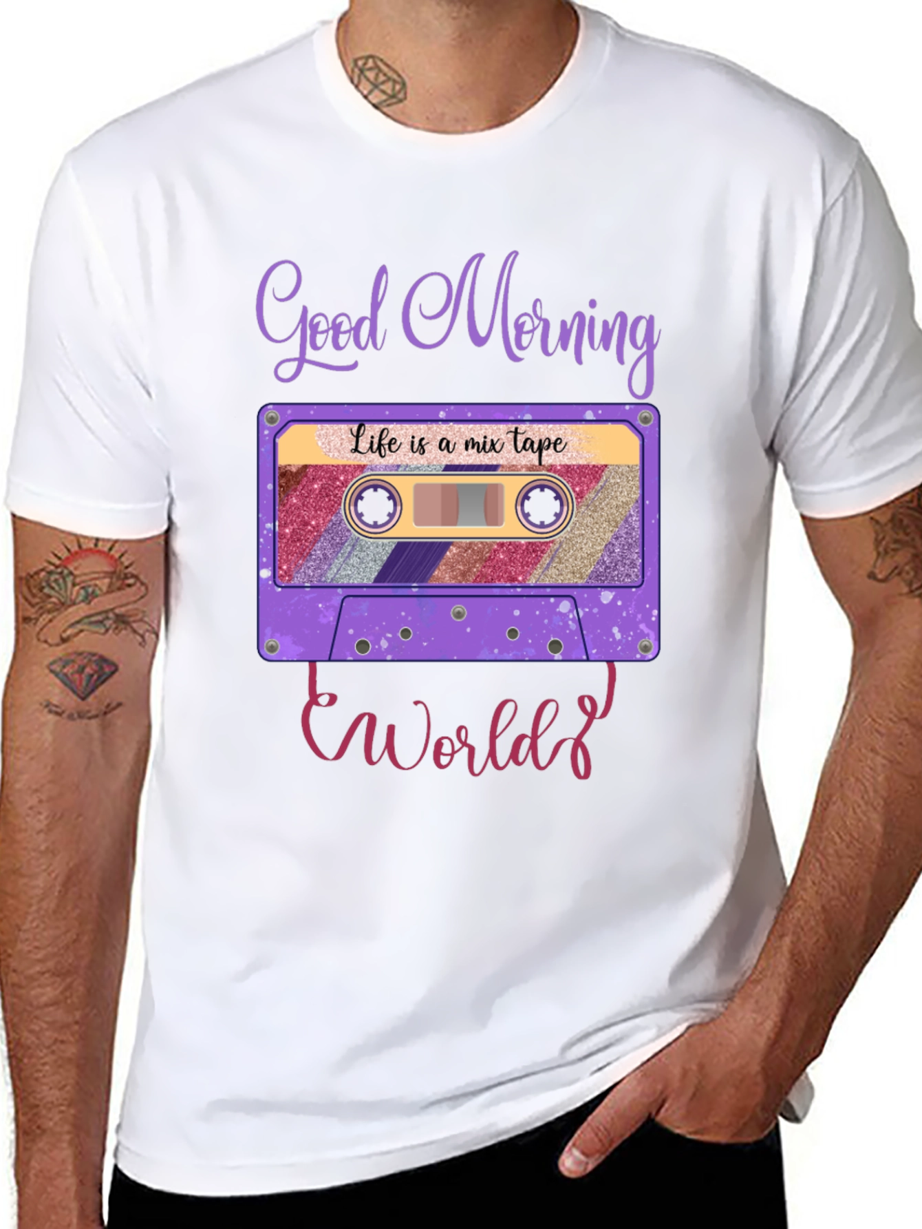 Good Morning World Cassette Tape Graphic Tee