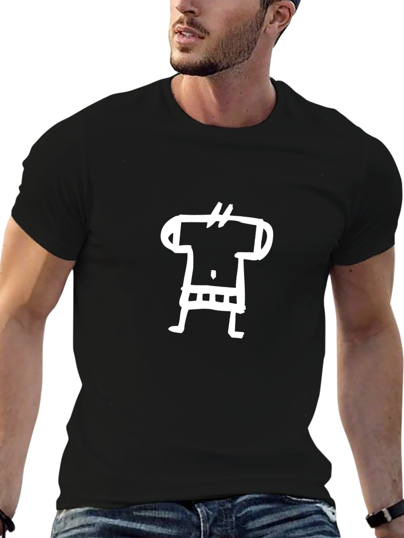 Graphic Tee: Quirky Stick Figure Design on Black T-Shirt