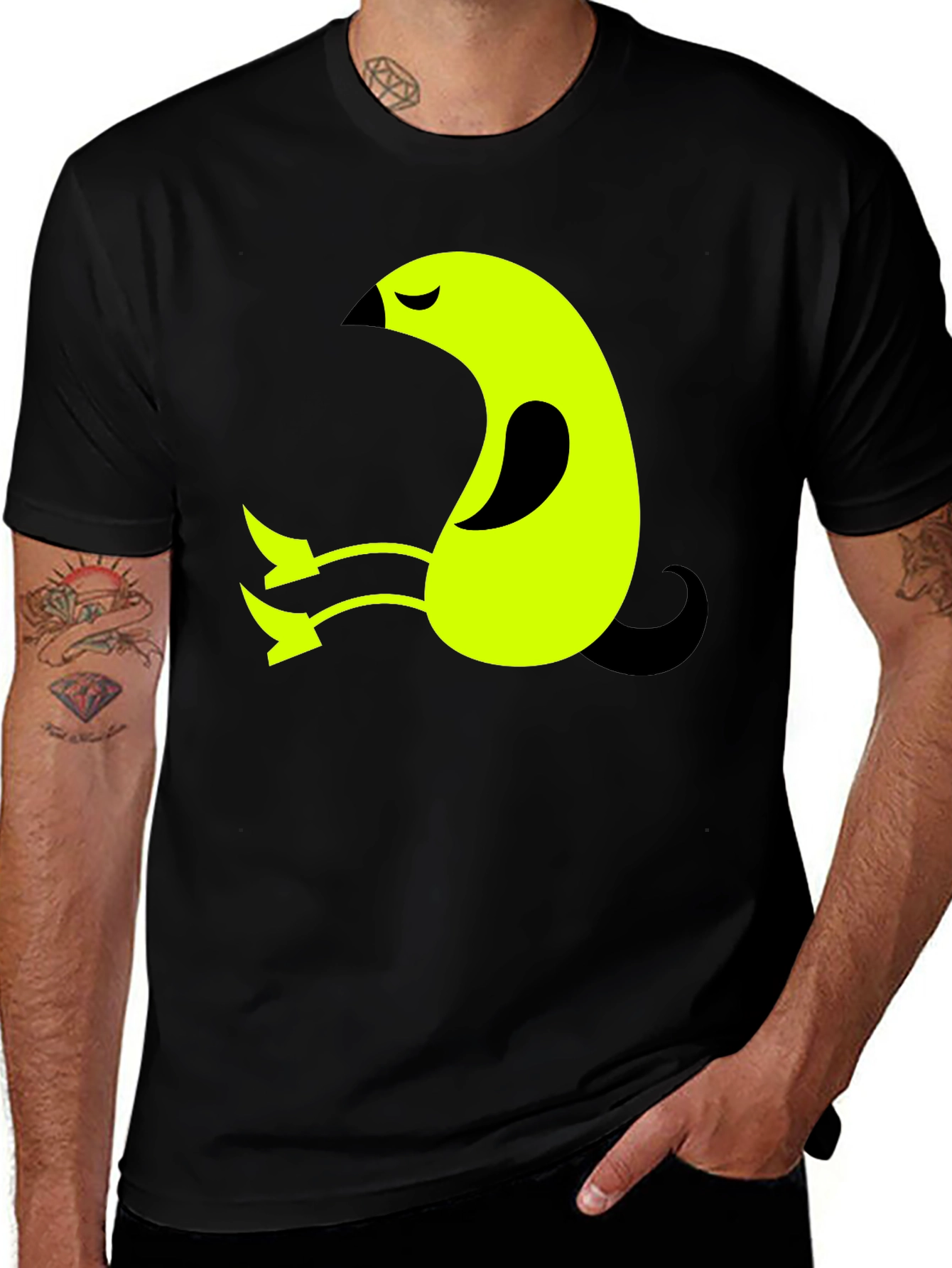 Abstract Bird Graphic Tee - Soft Black Cotton