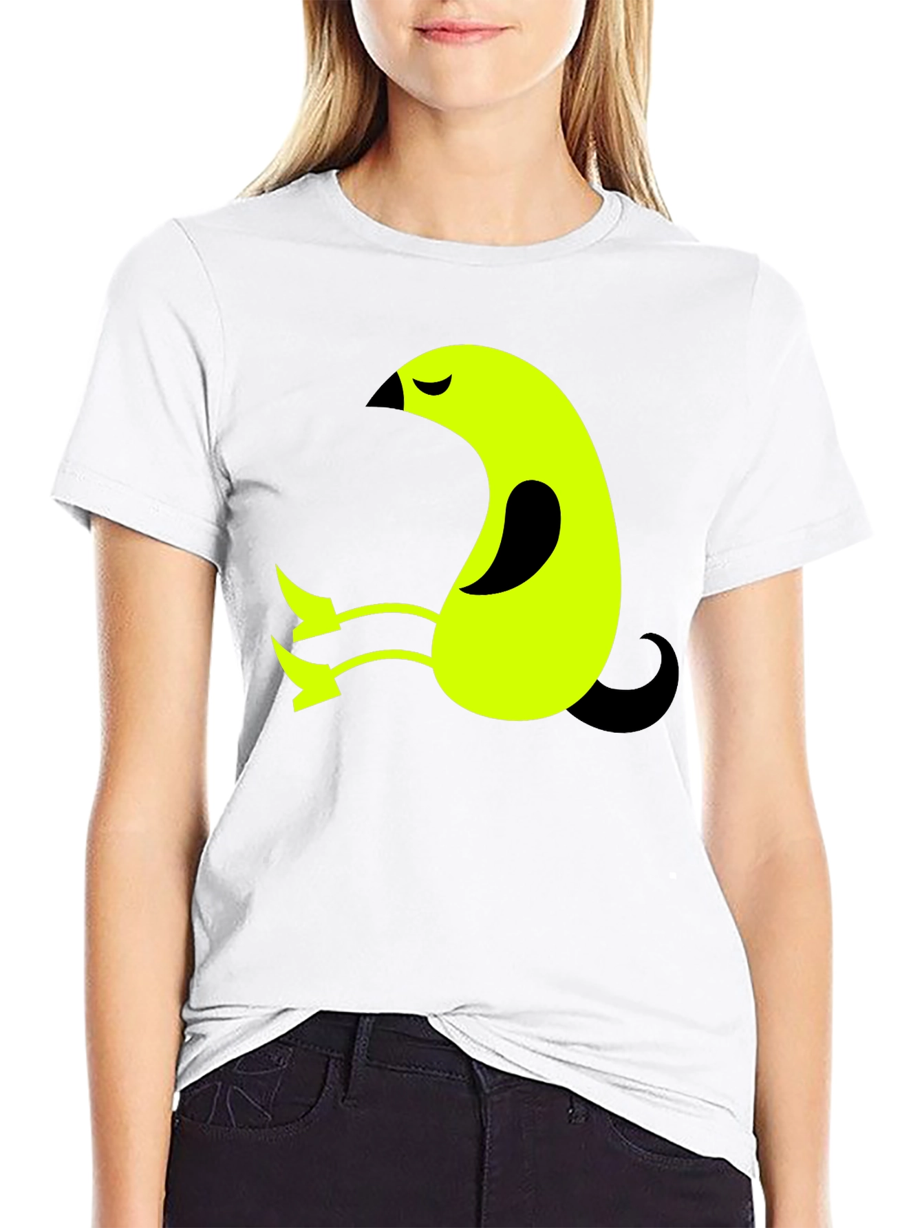Abstract Bird Graphic Tee - Soft Black Cotton