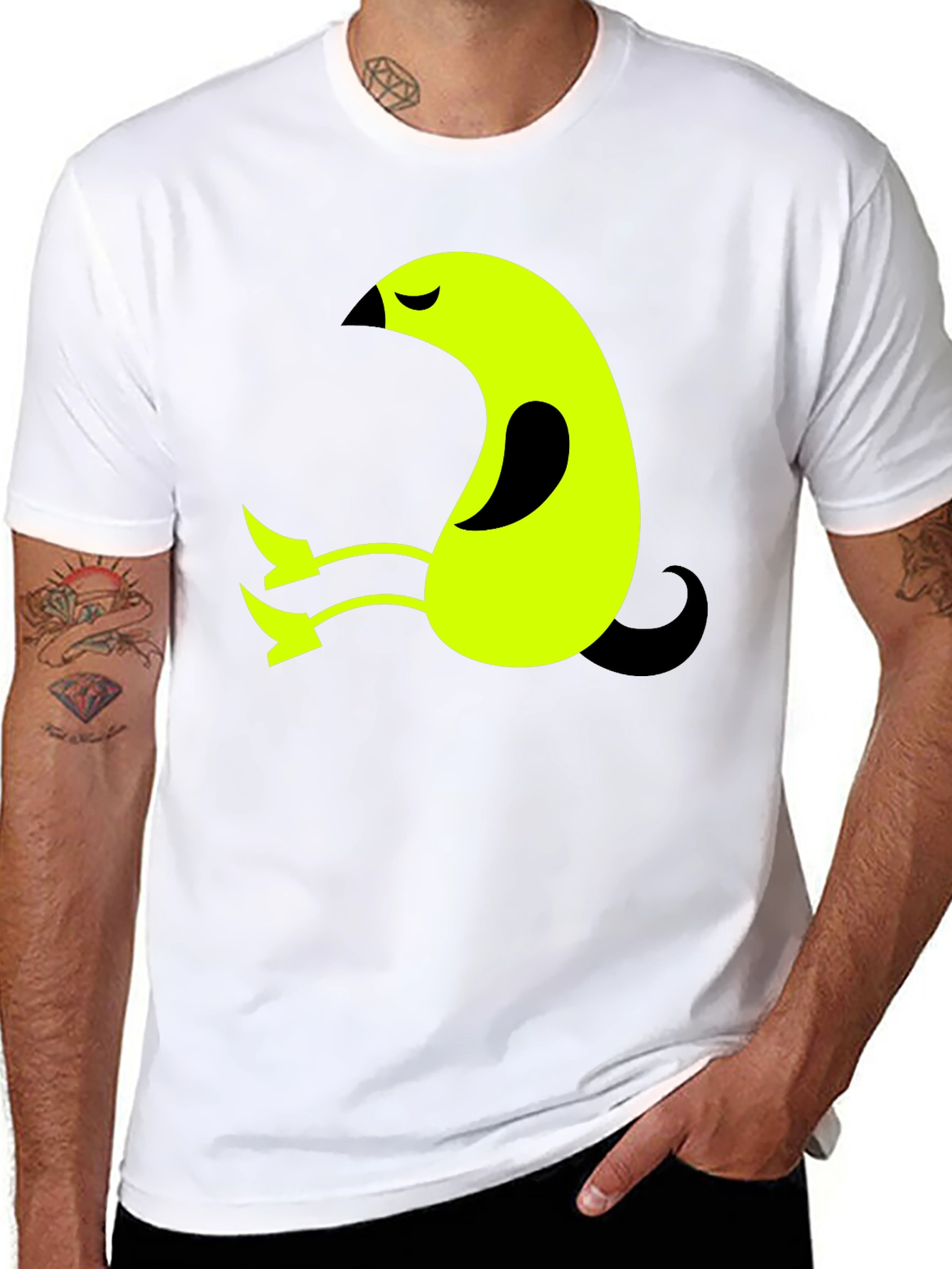 Abstract Bird Graphic Tee - Soft Black Cotton