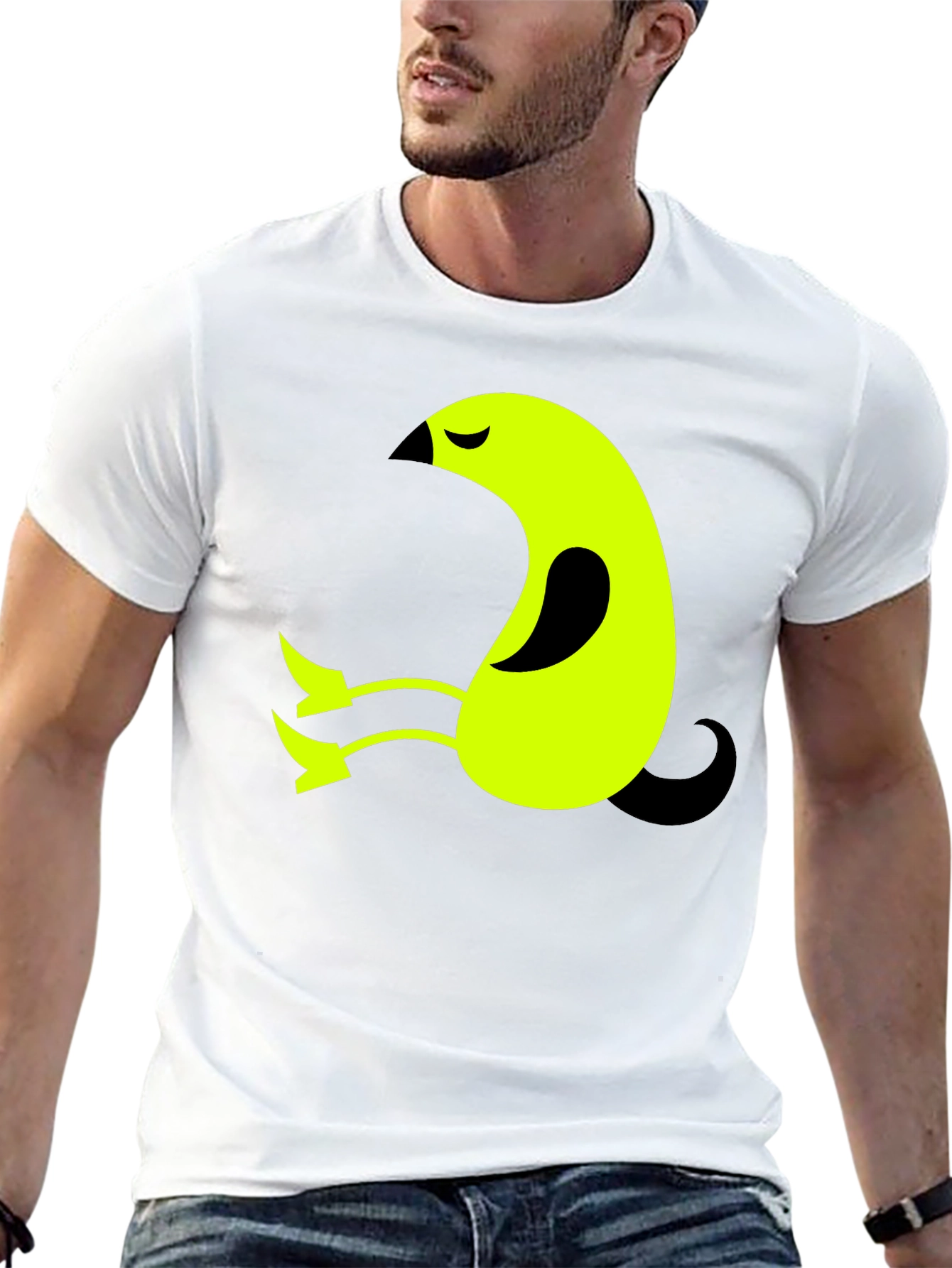 Abstract Bird Graphic Tee - Soft Black Cotton