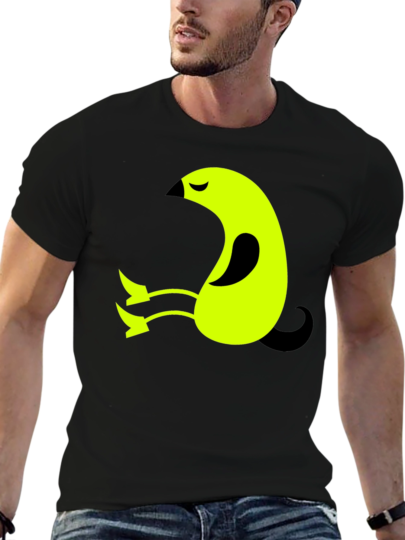 Abstract Bird Graphic Tee - Soft Black Cotton