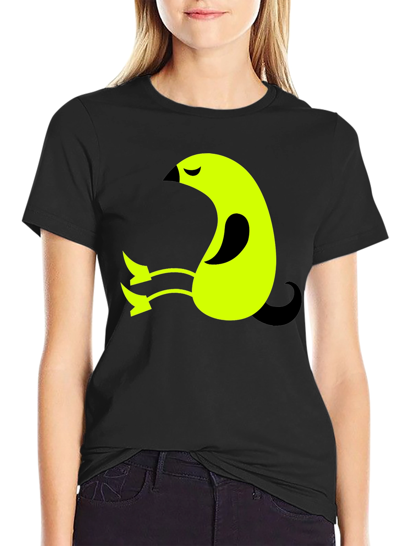 Abstract Bird Graphic Tee - Soft Black Cotton