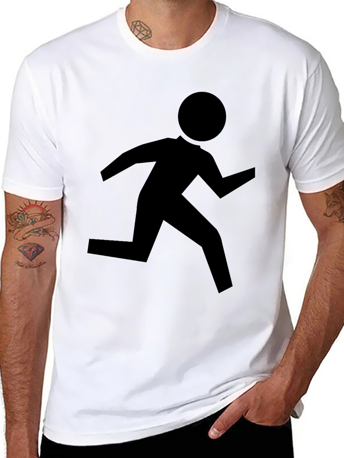 Running Man Graphic Tee - Black Cotton T-Shirt