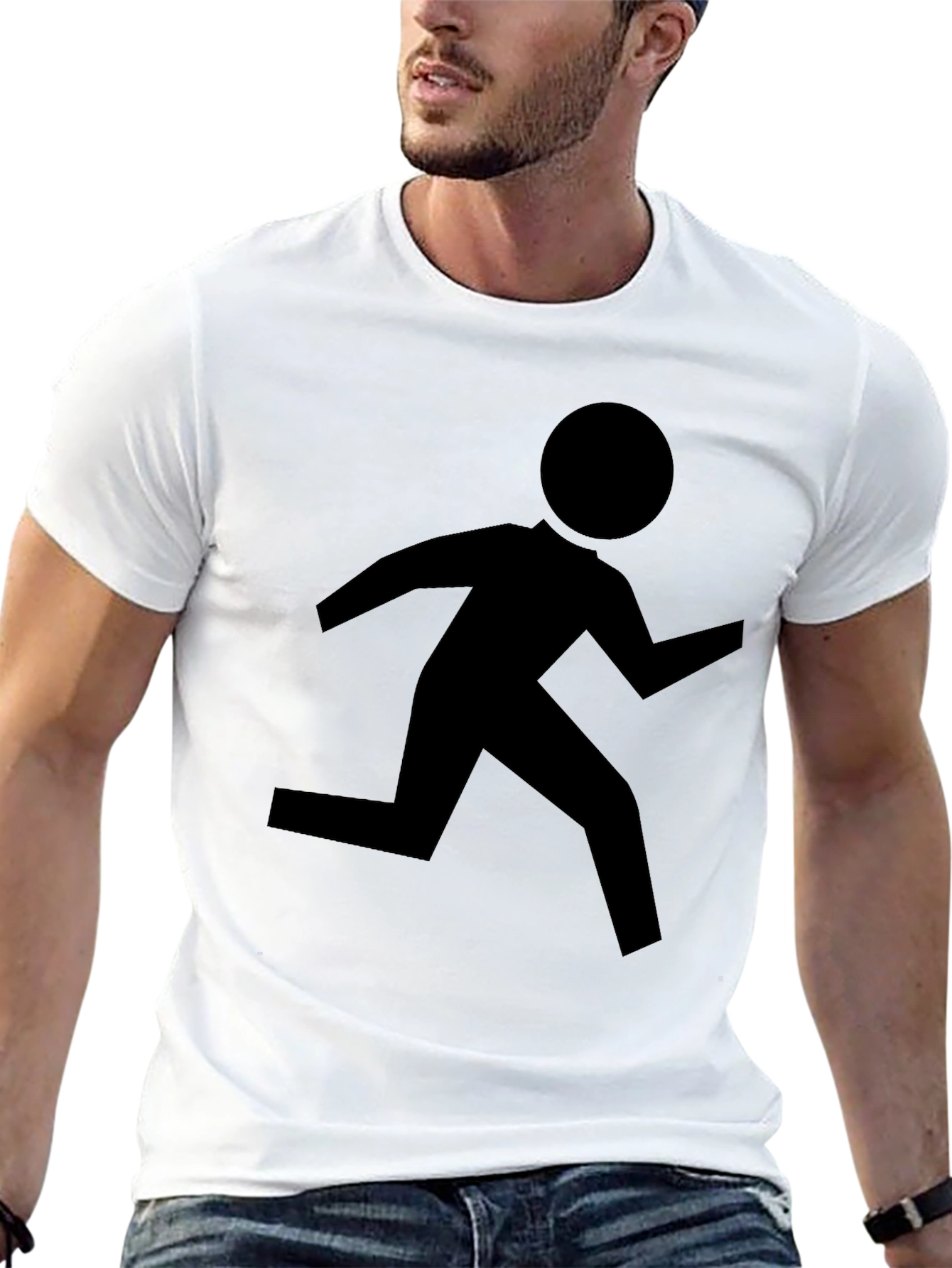 Running Man Graphic Tee - Black Cotton T-Shirt