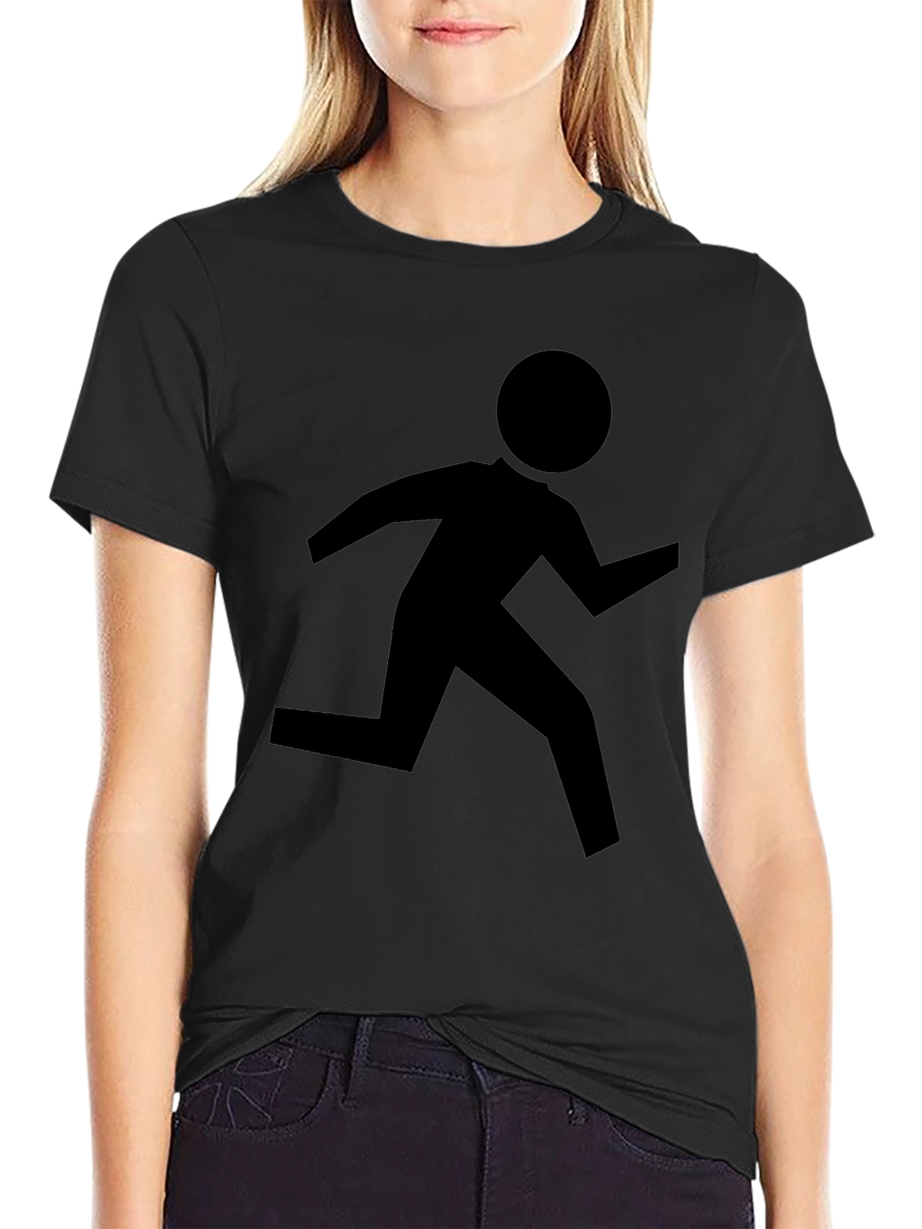 Running Man Graphic Tee - Black Cotton T-Shirt