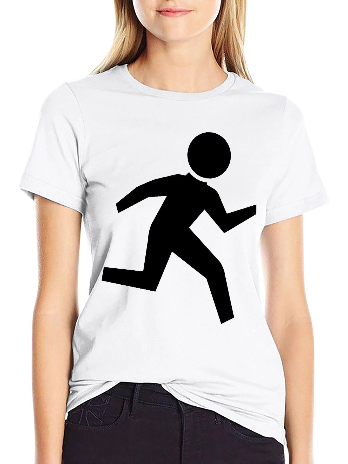 Running Man Graphic Tee - Black Cotton T-Shirt