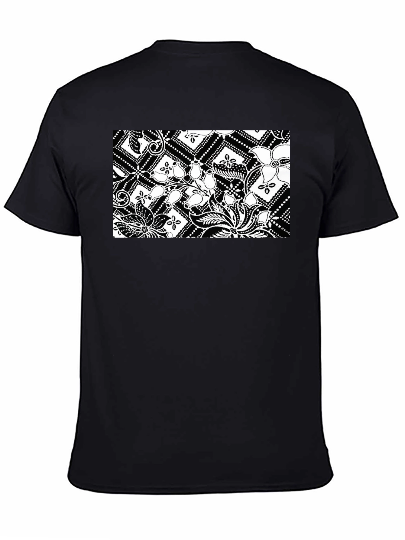 Black Tee with Floral Batik Print