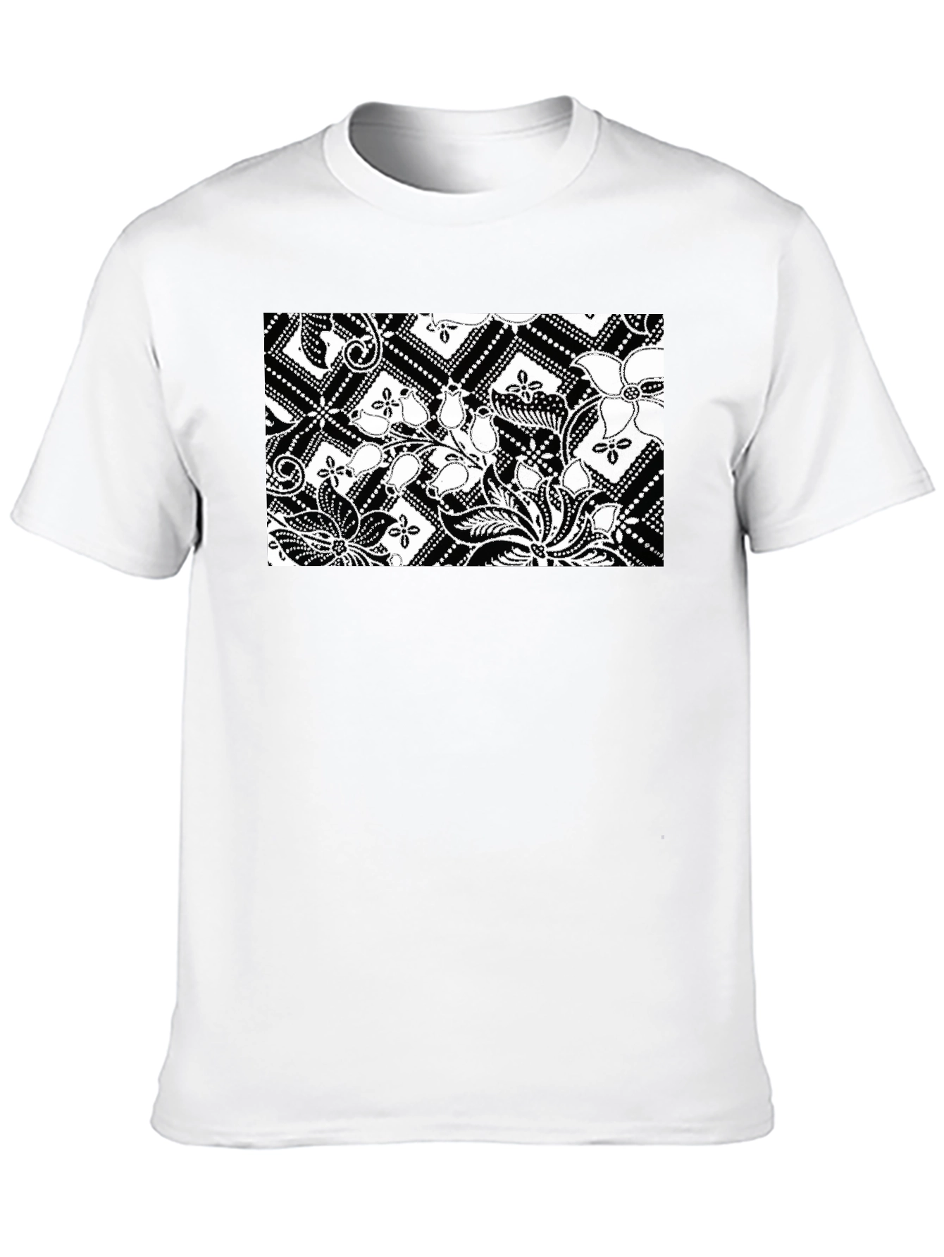 Black Tee with Floral Batik Print
