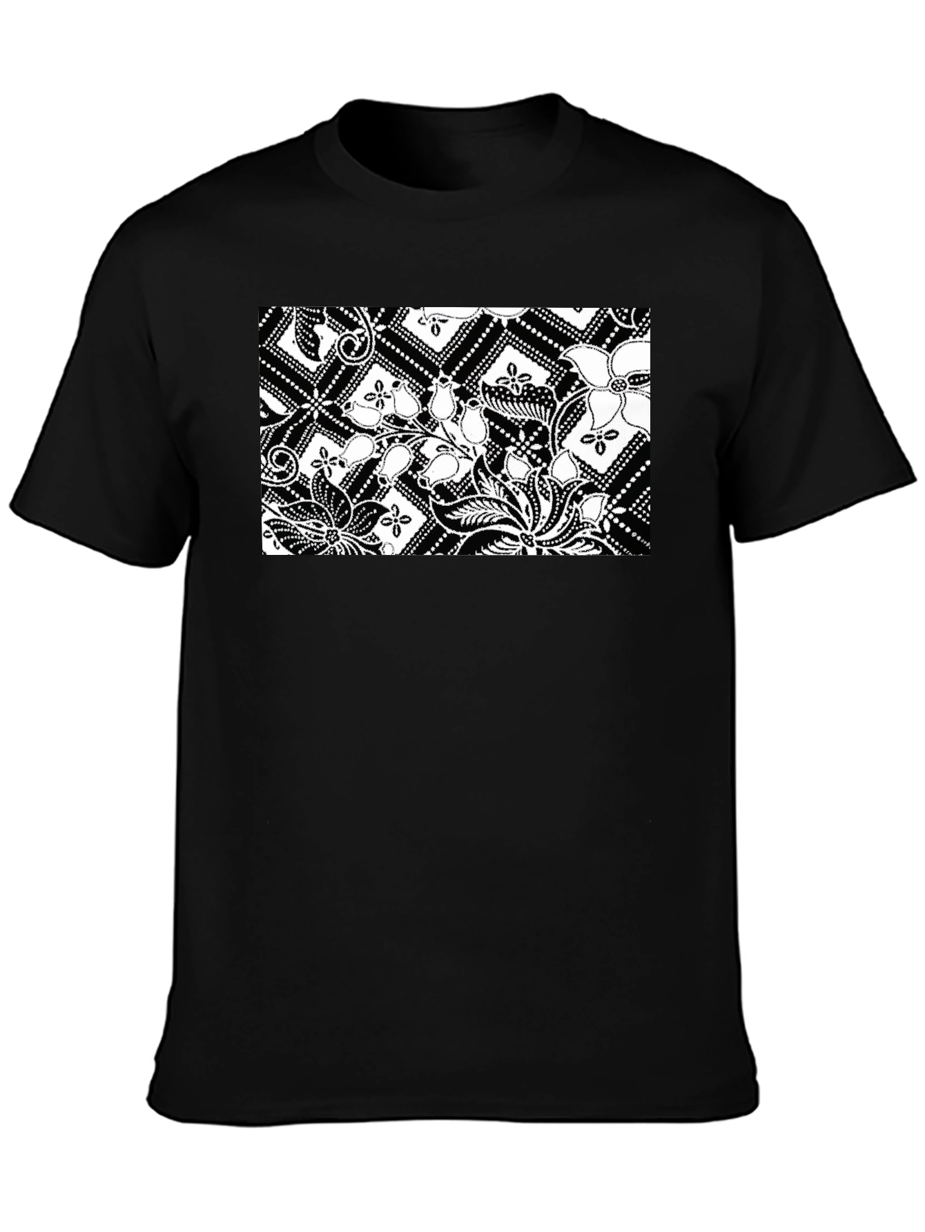 Black Tee with Floral Batik Print