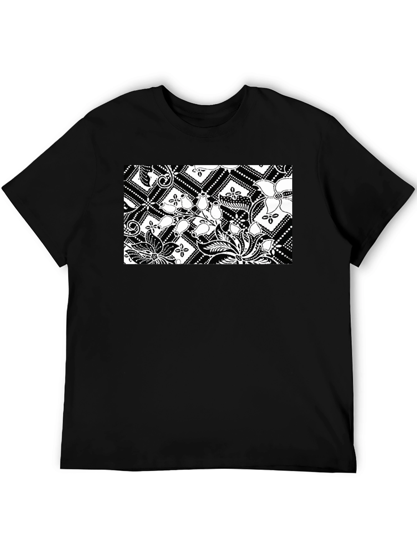 Black Tee with Floral Batik Print