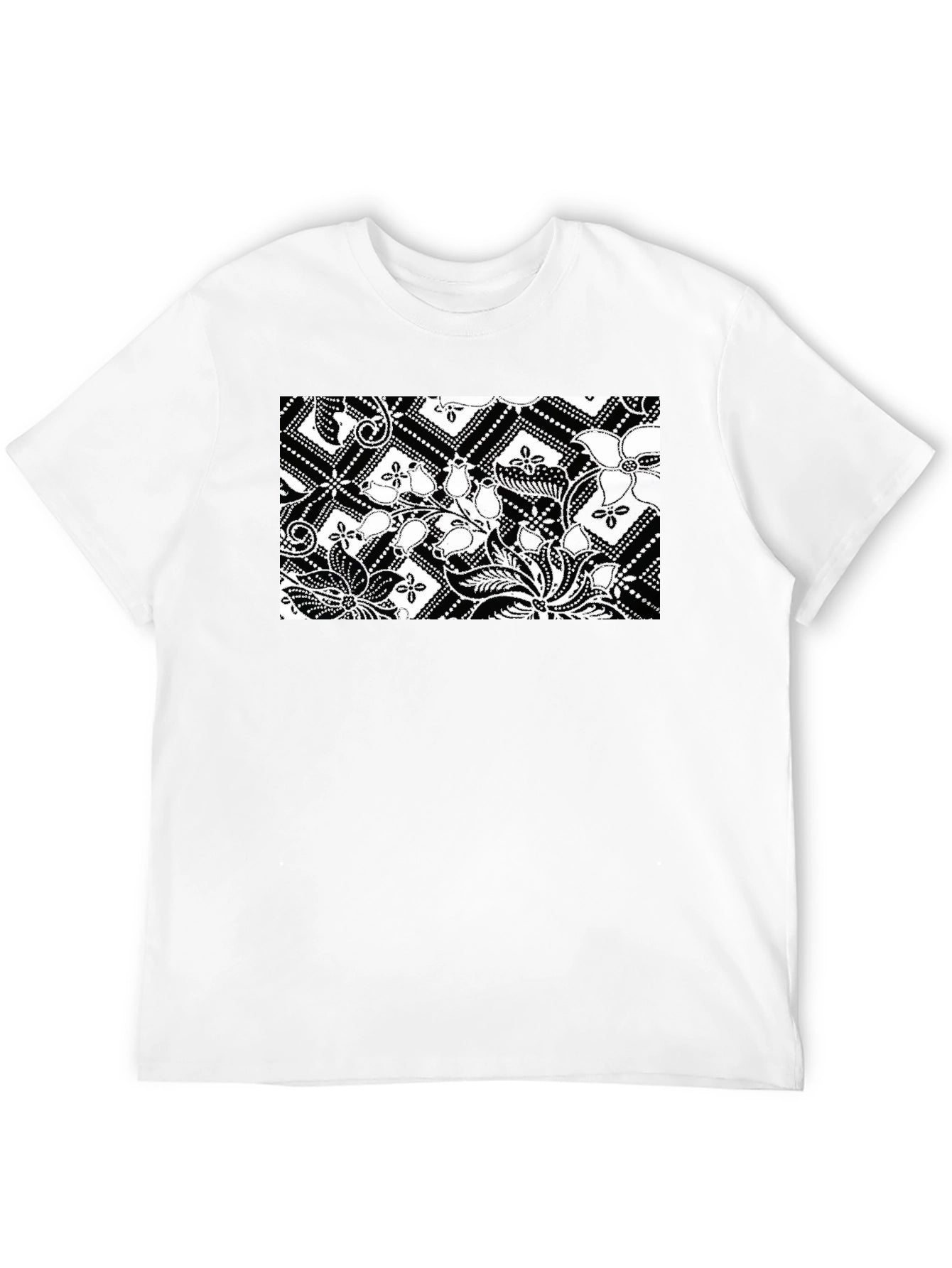 Black Tee with Floral Batik Print