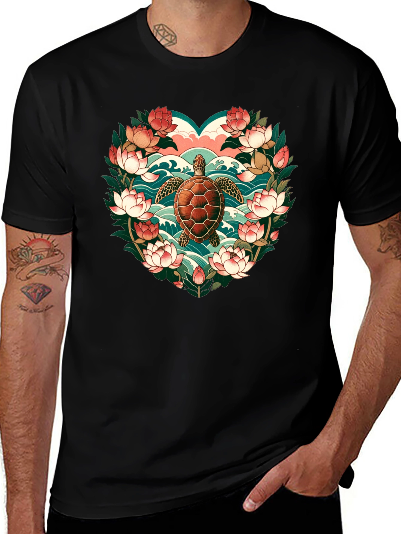 Turtle Floral Heart Graphic Tee