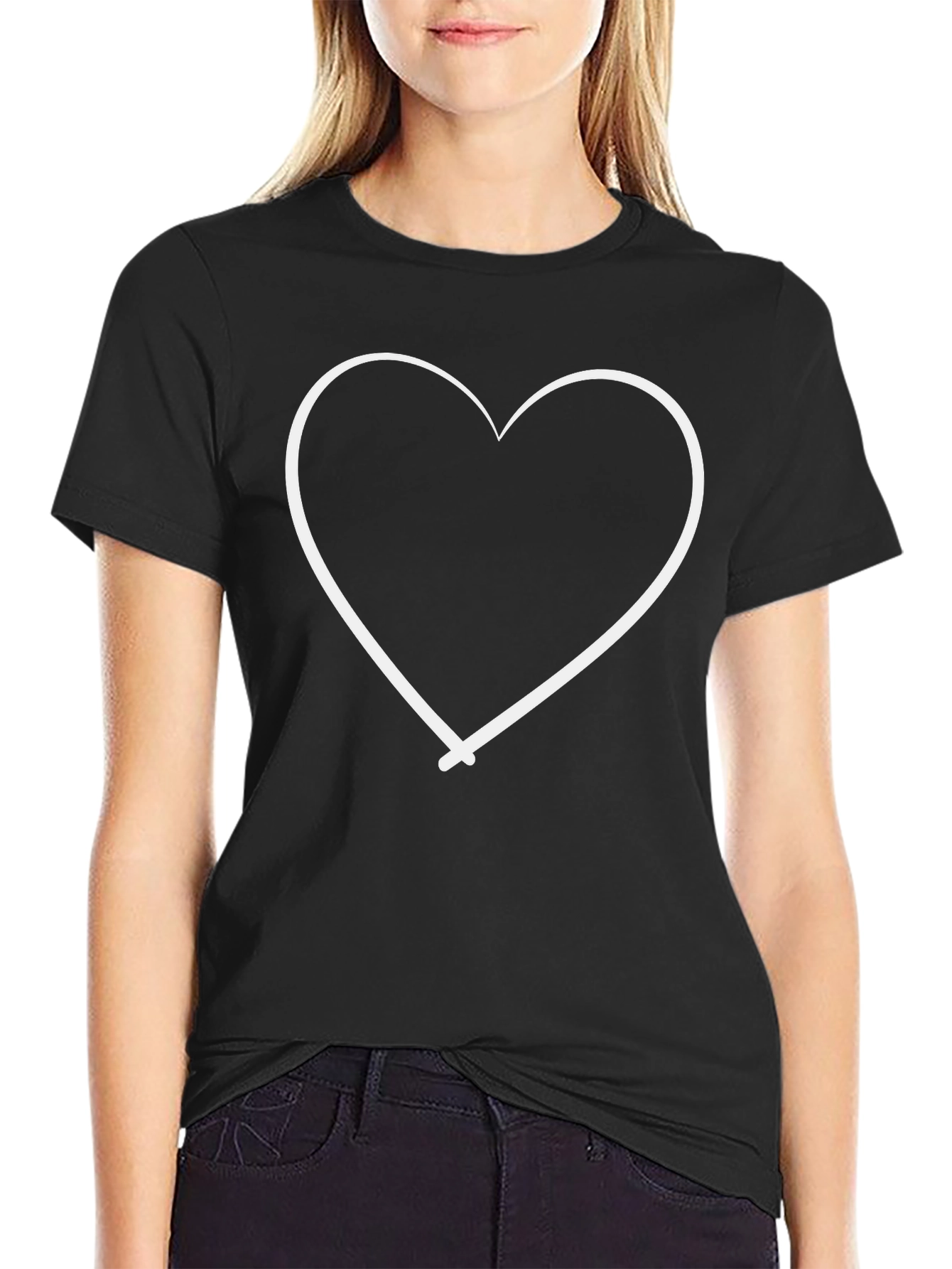 Heart Graphic Black Cotton Casual T-Shirt