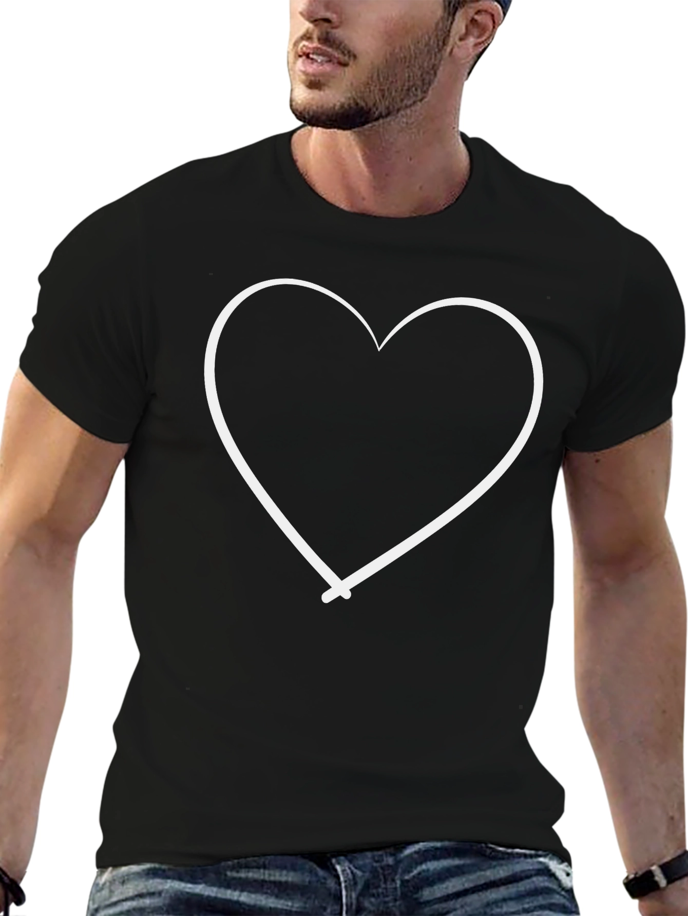Heart Graphic Black Cotton Casual T-Shirt