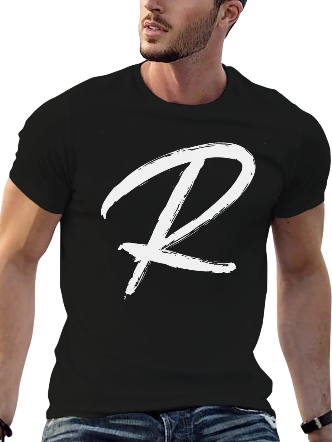 Black T-Shirt with White R Graphic