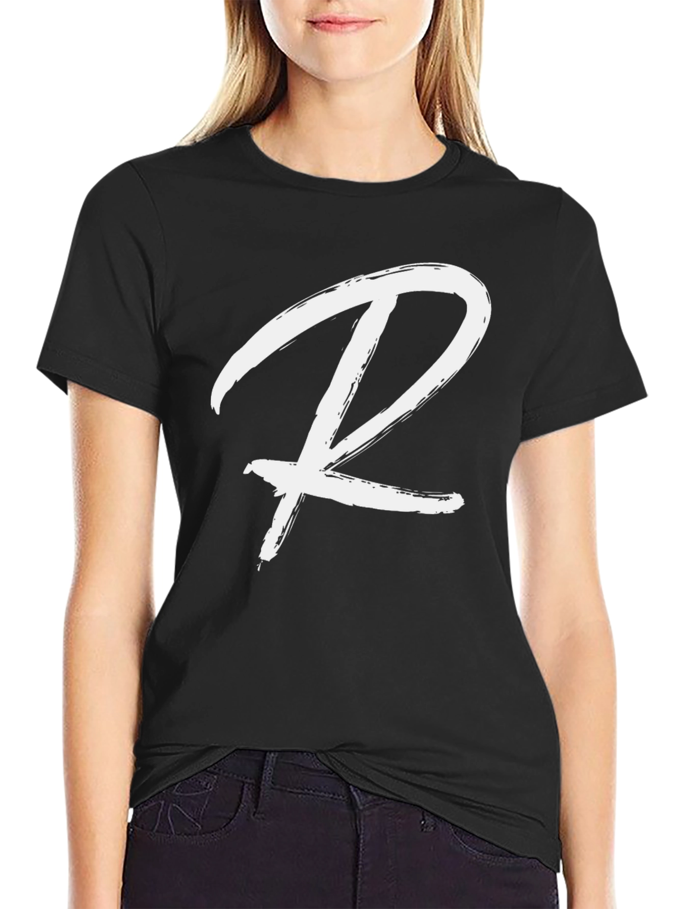 Black T-Shirt with White R Graphic