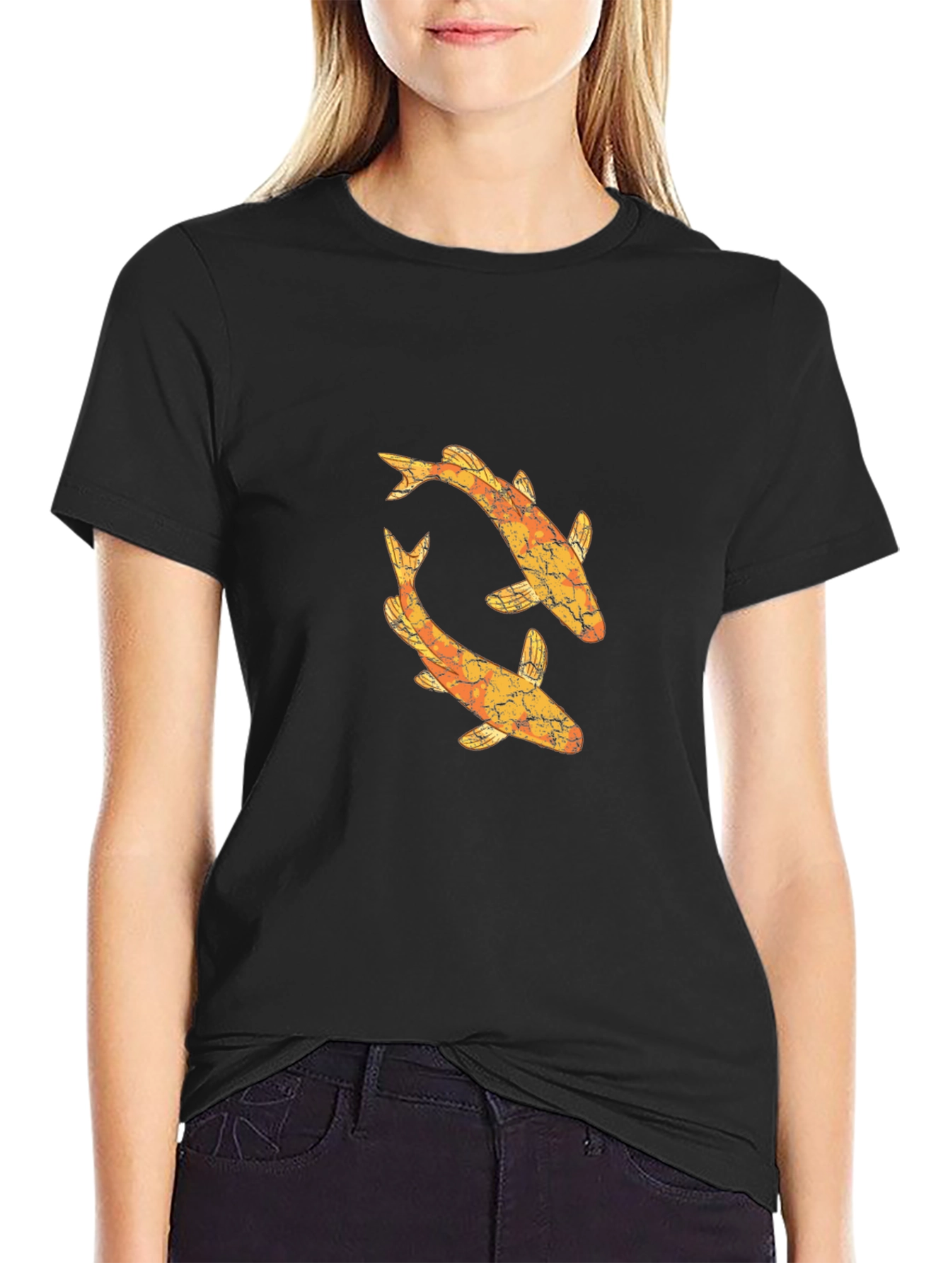 Koi Fish Graphic Tee - Black Cotton T-Shirt