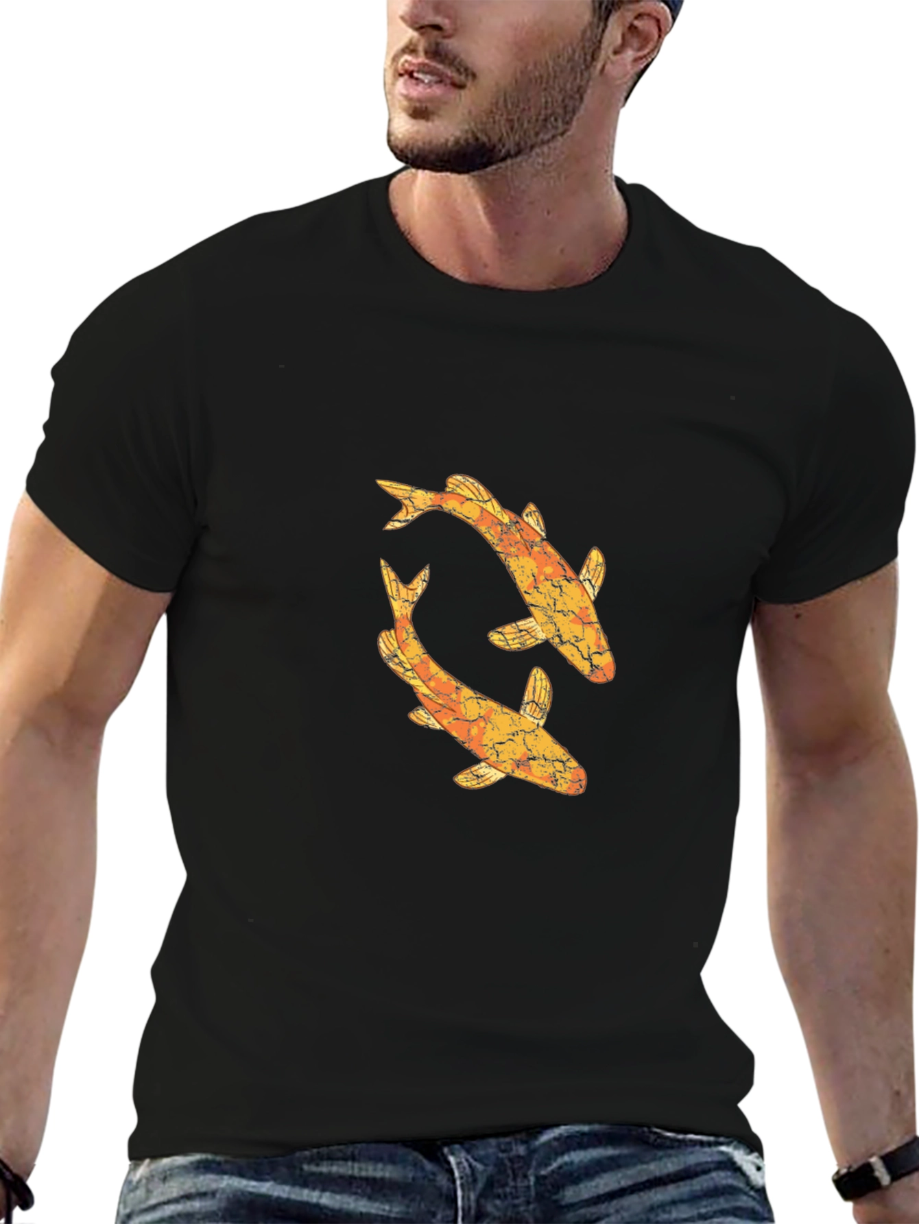 Koi Fish Graphic Tee - Black Cotton T-Shirt