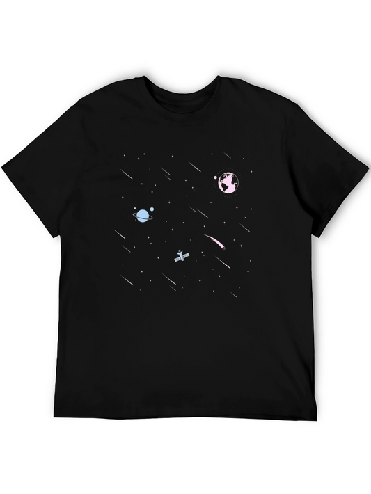 Space Print Black Tee - Cosmic Graphic T-Shirt