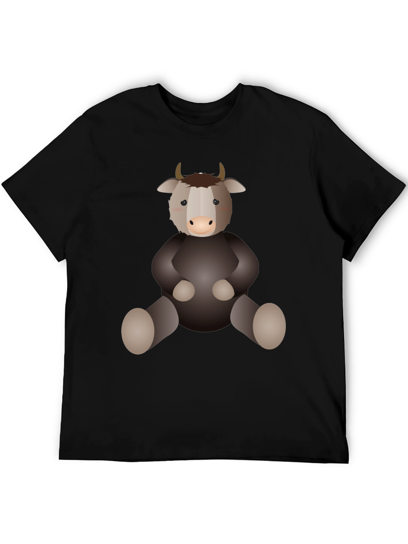 Cute Cartoon Yak Black T-Shirt