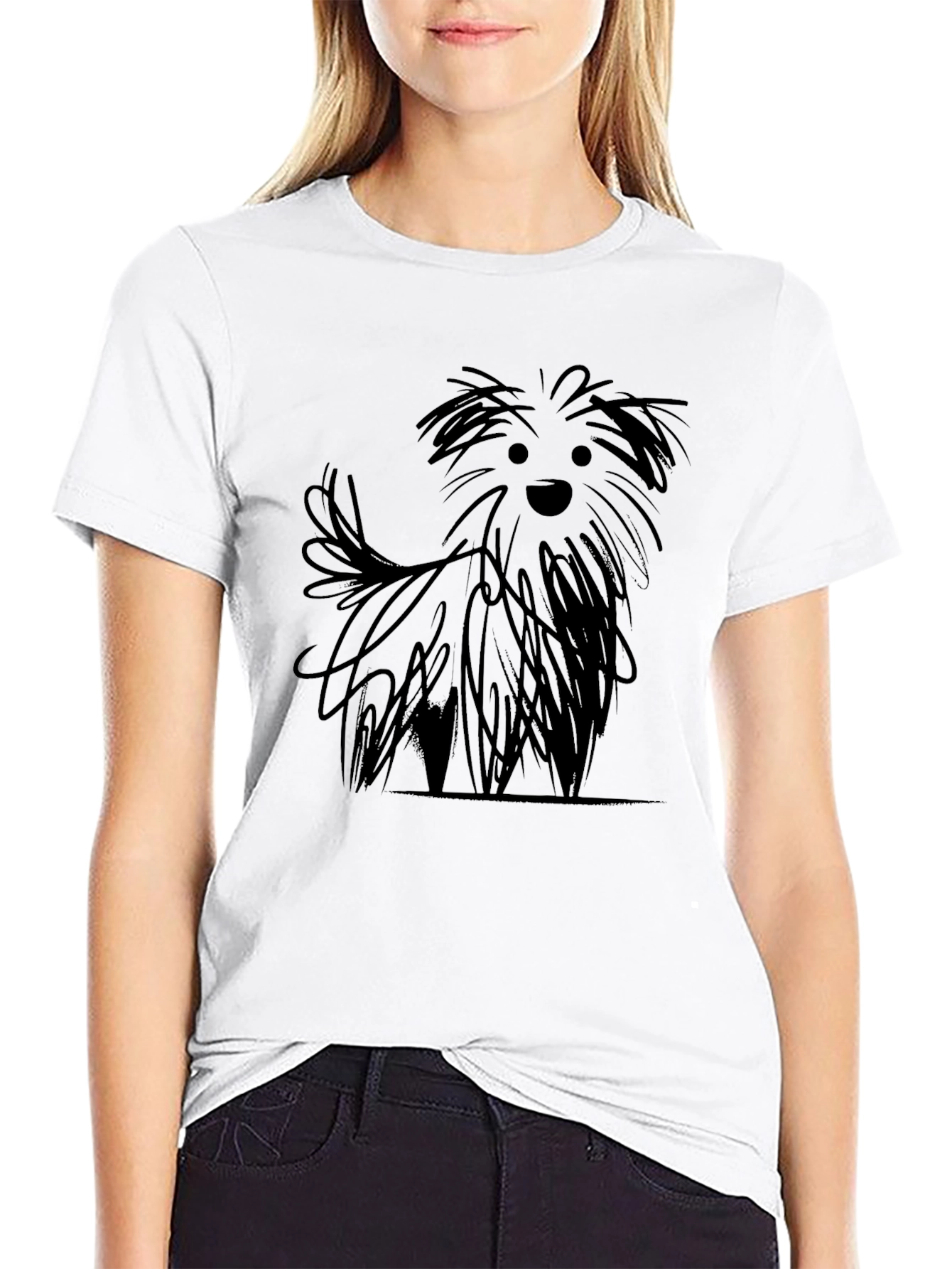 Dog Sketch Graphic Black T-Shirt