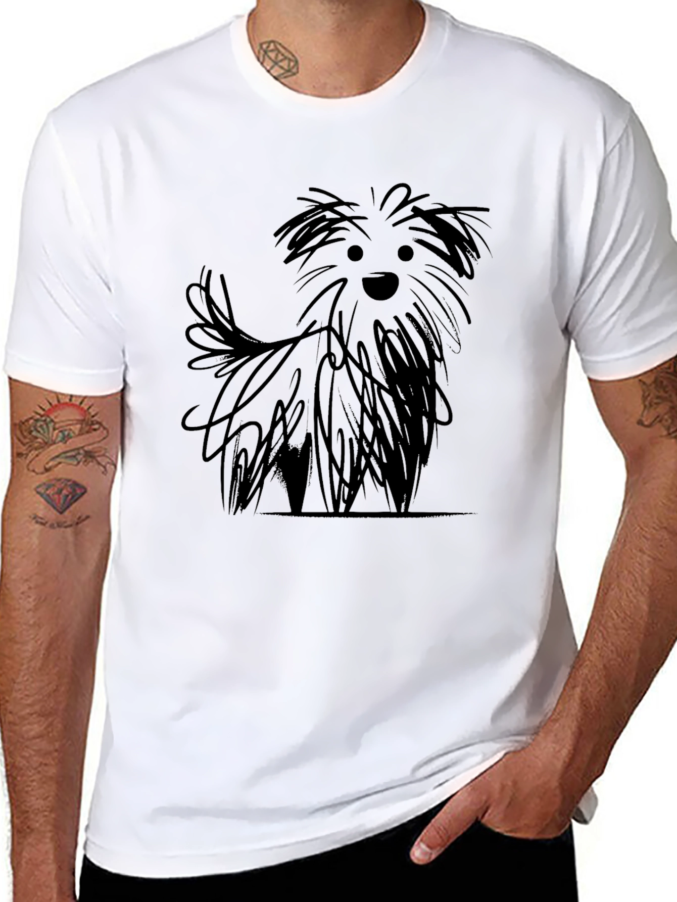 Dog Sketch Graphic Black T-Shirt