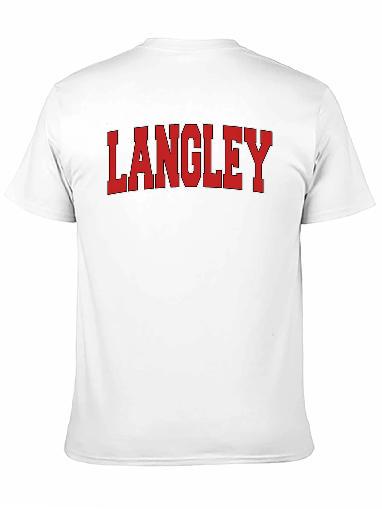 Langley T-Shirt: Red & White Varsity Lettering on Black