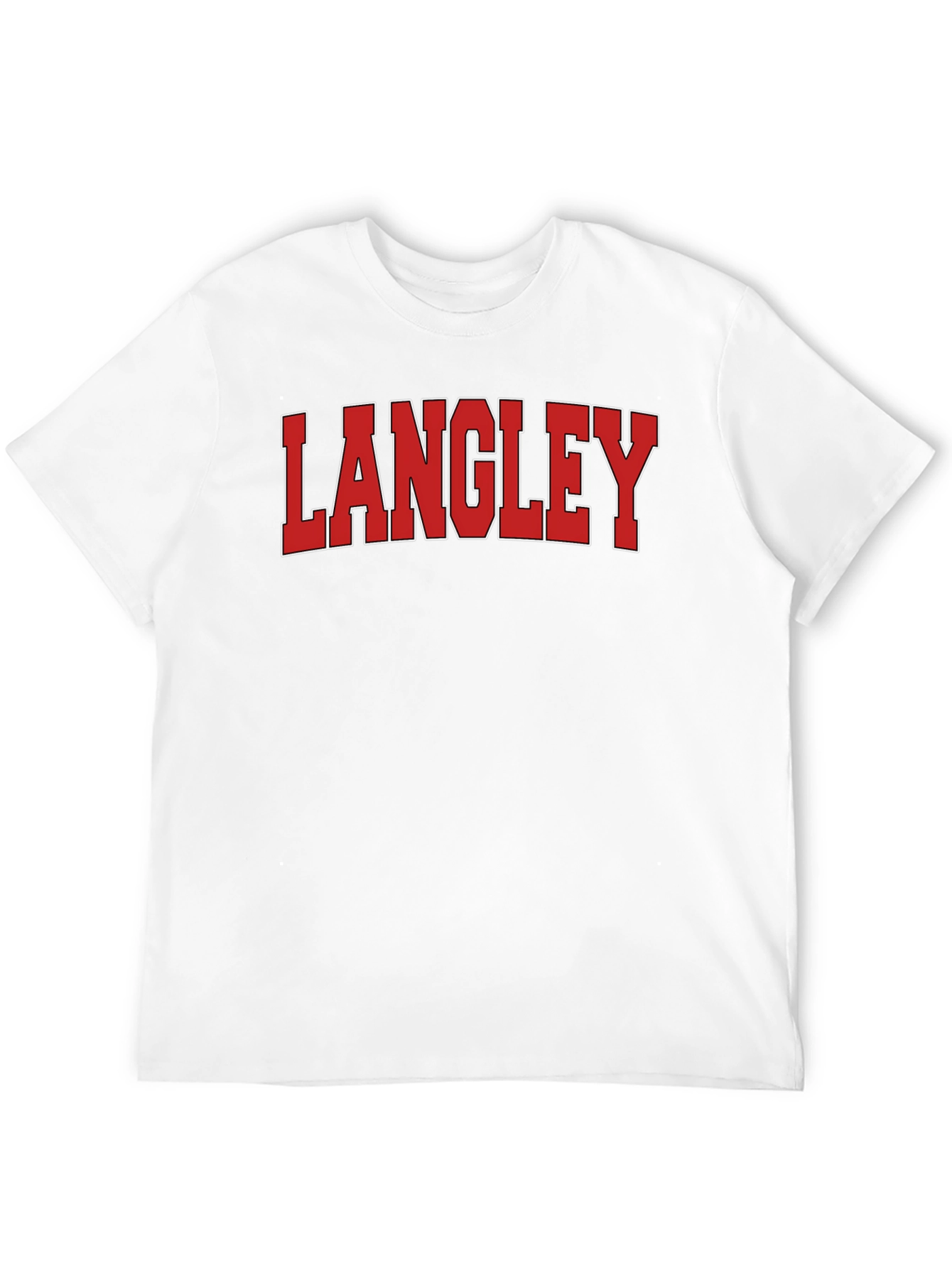 Langley T-Shirt: Red & White Varsity Lettering on Black