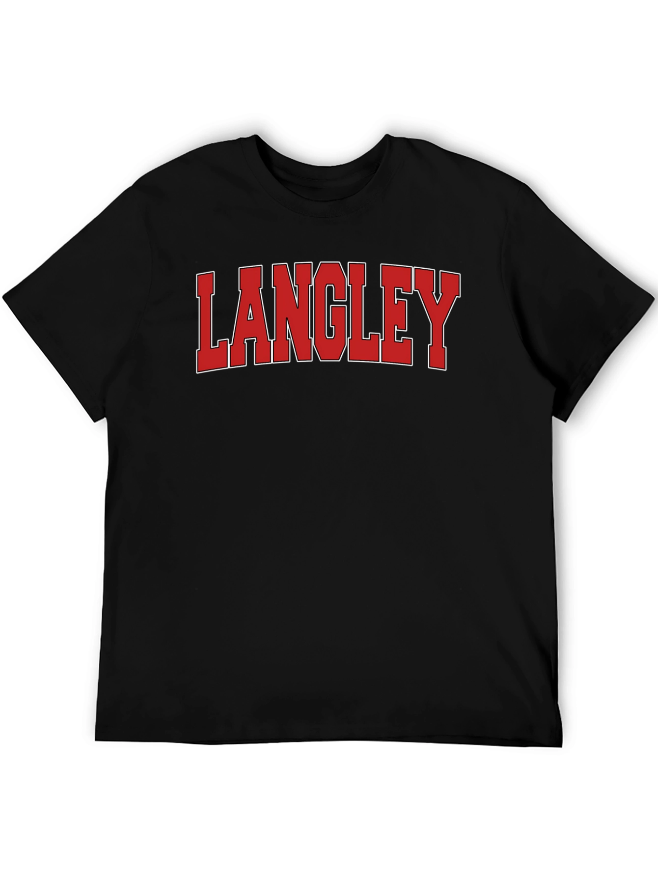 Langley T-Shirt: Red & White Varsity Lettering on Black