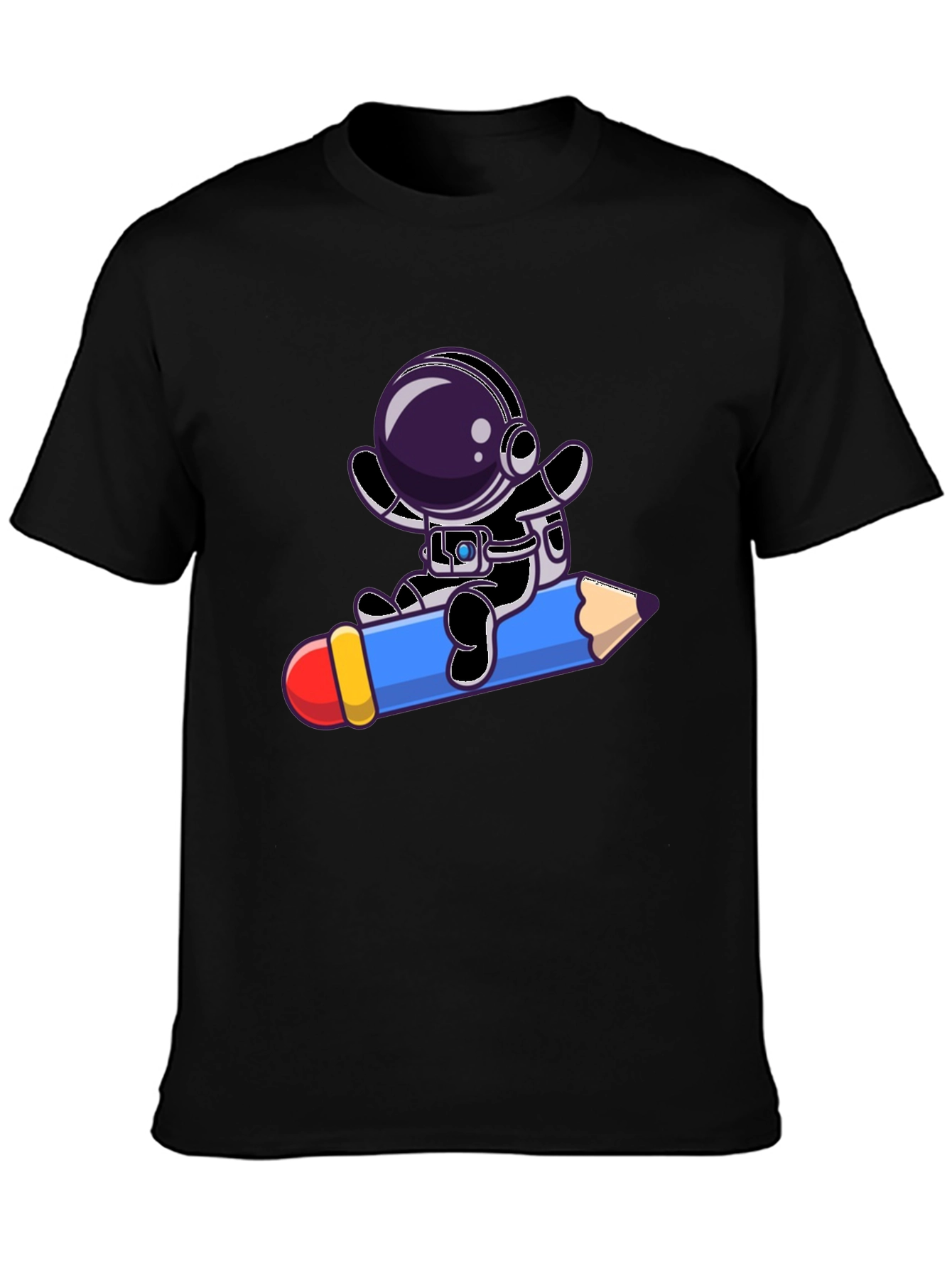 Astronaut Riding Pencil Graphic Tee - Black