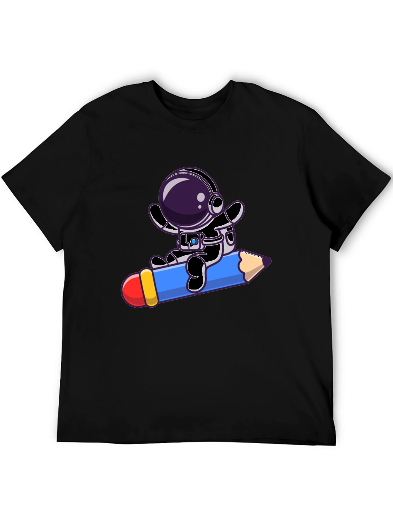 Astronaut Riding Pencil Graphic Tee - Black