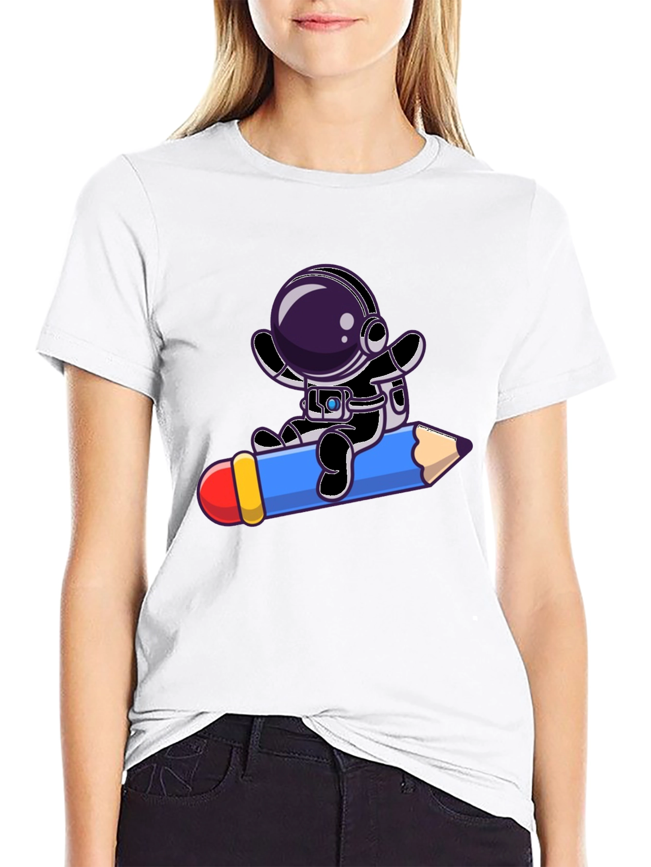 Astronaut Riding Pencil Graphic Tee - Black