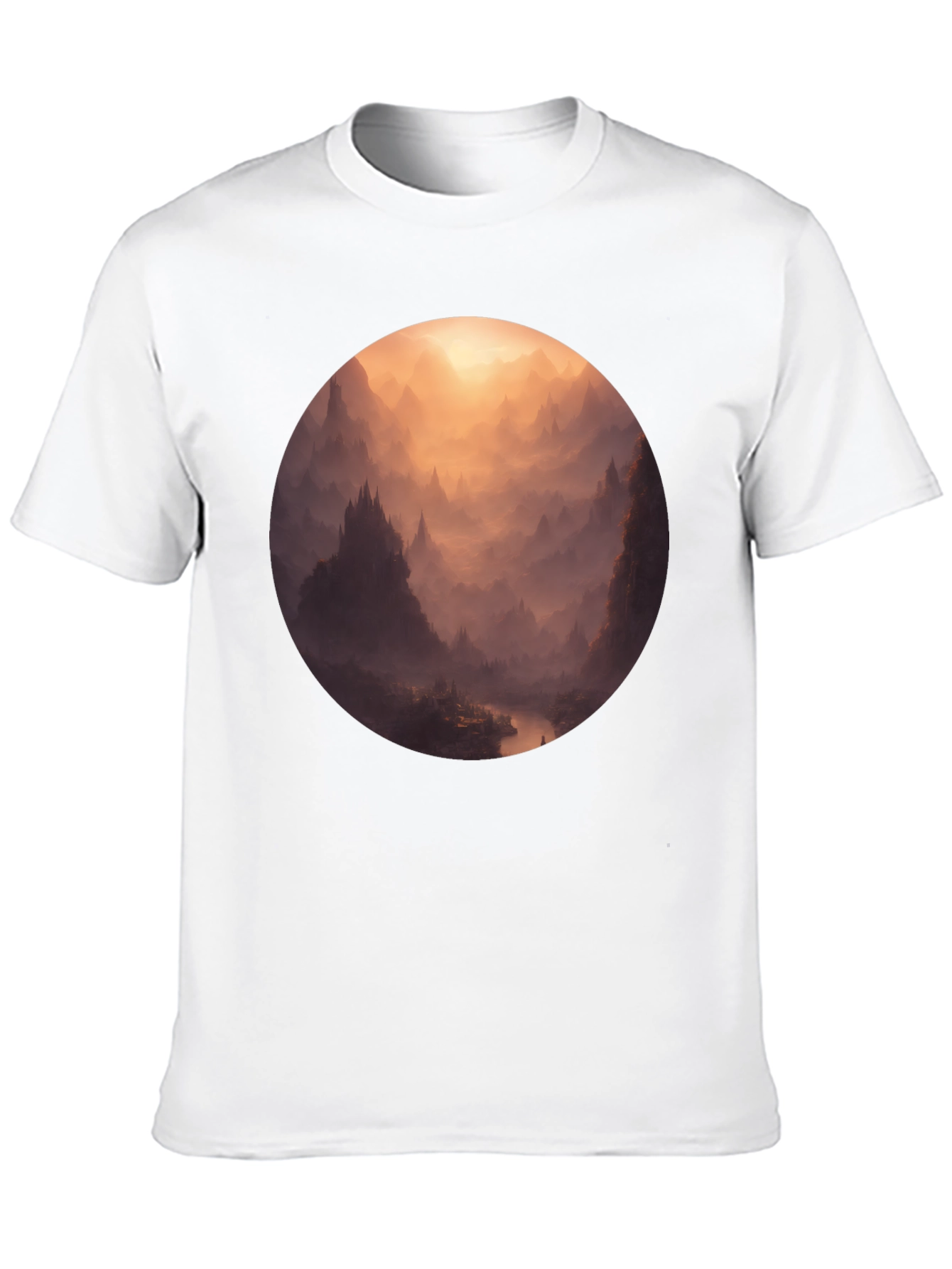 Mystical Mountain Vista Graphic Tee - Soft Black Cotton