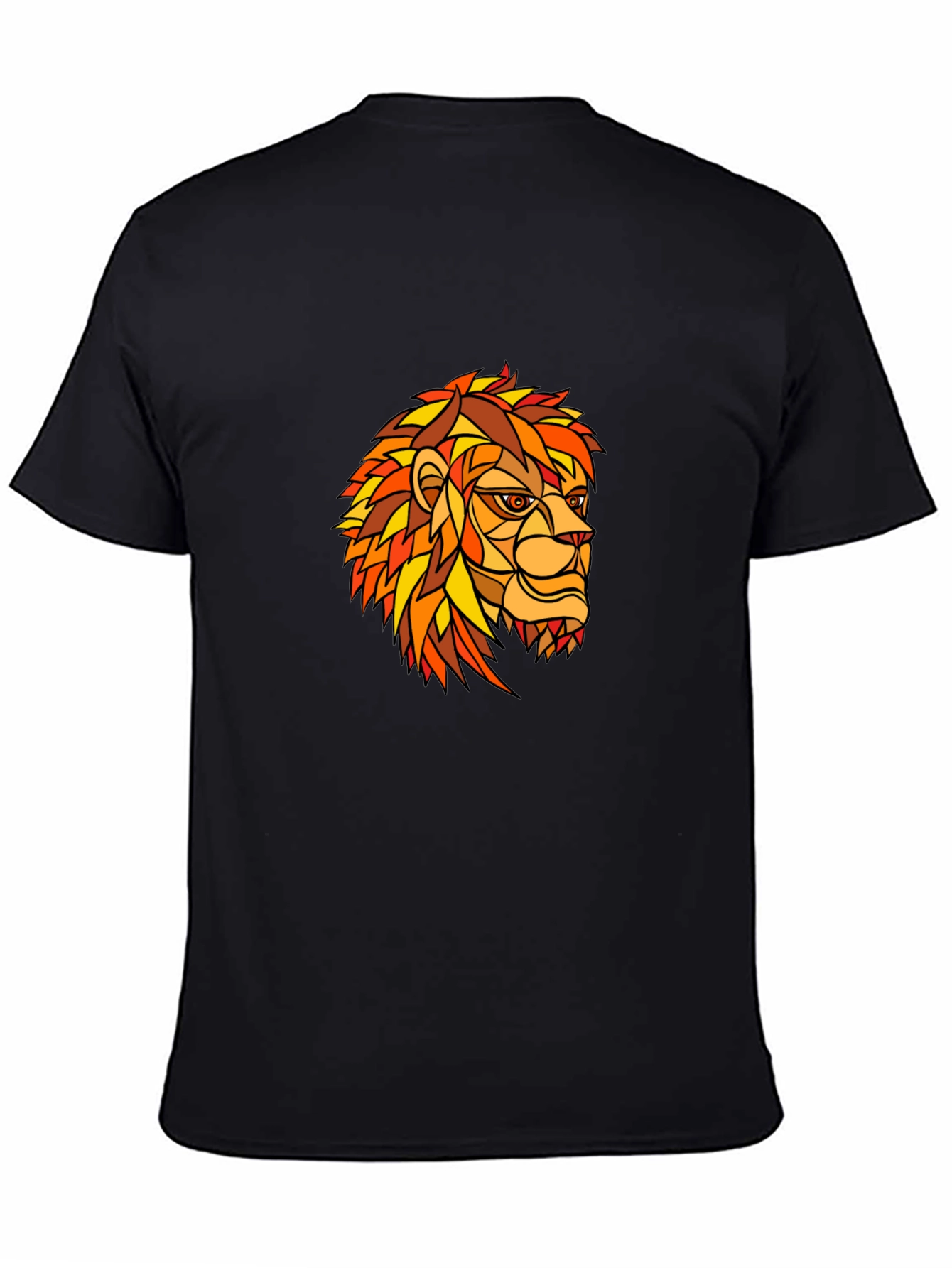 Geometric Lion Graphic Print Black T-Shirt