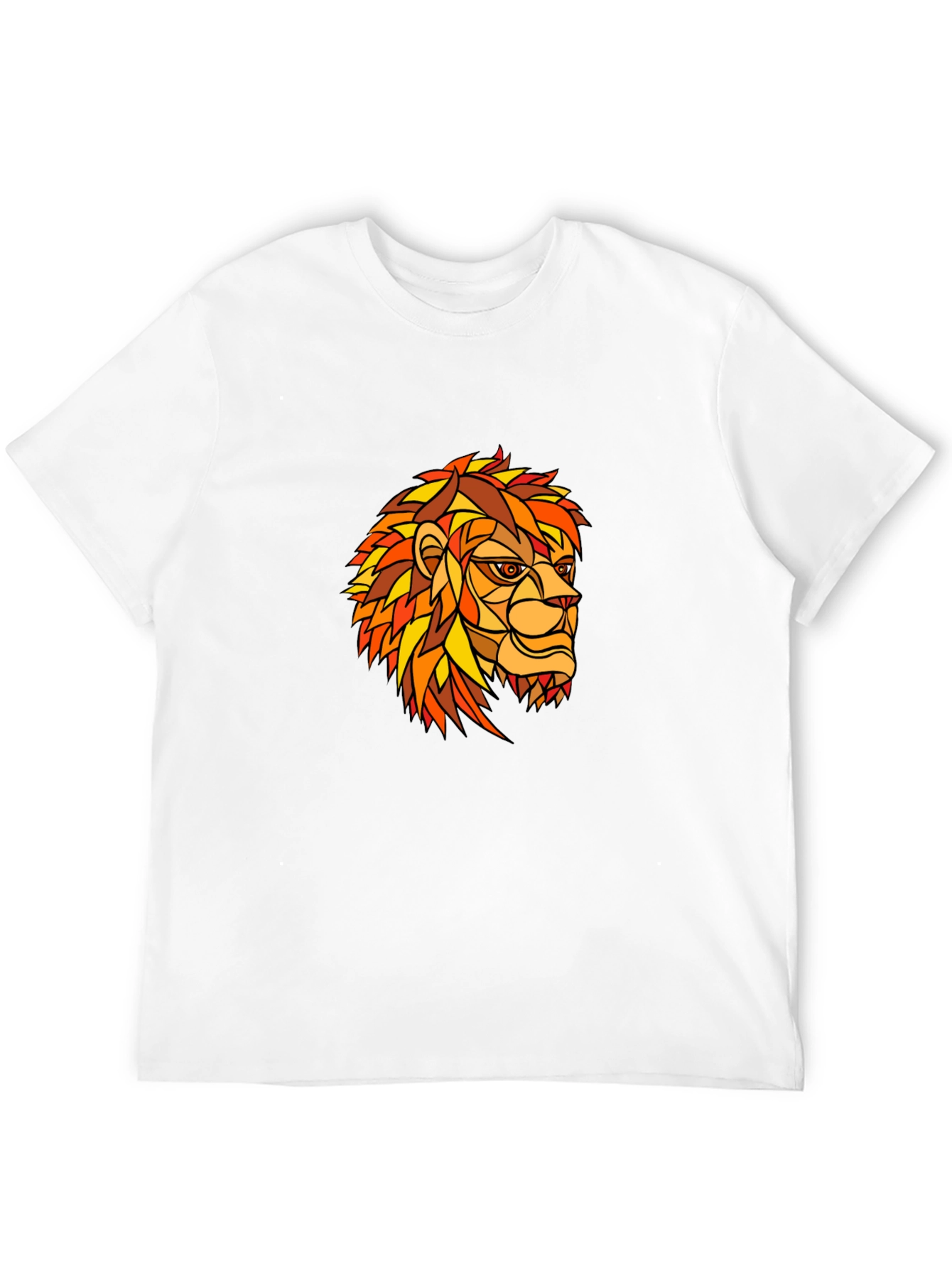 Geometric Lion Graphic Print Black T-Shirt