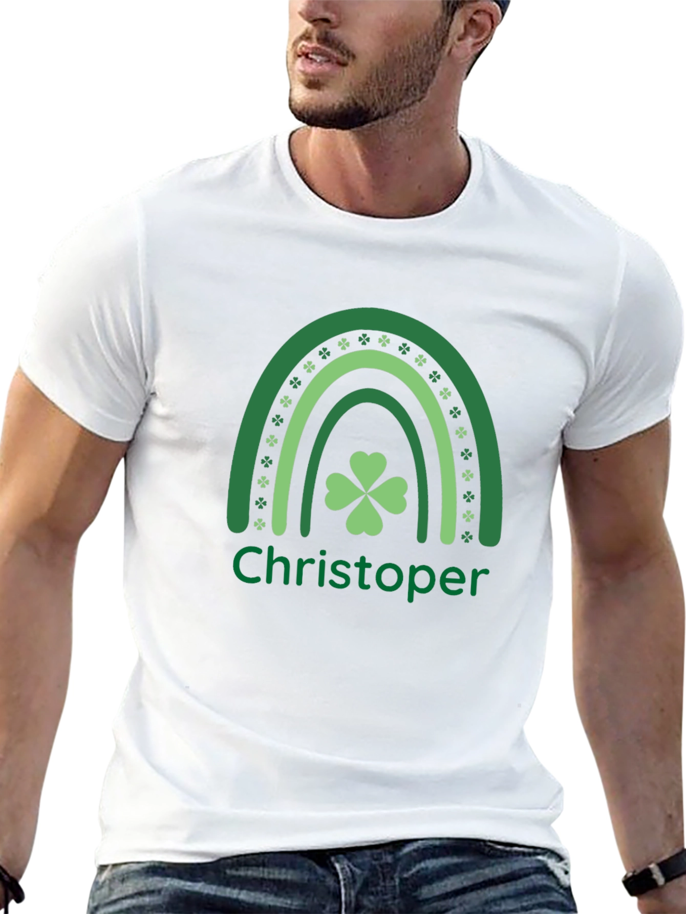 St. Patricks Day Christoper Rainbow Shamrock T-Shirt
