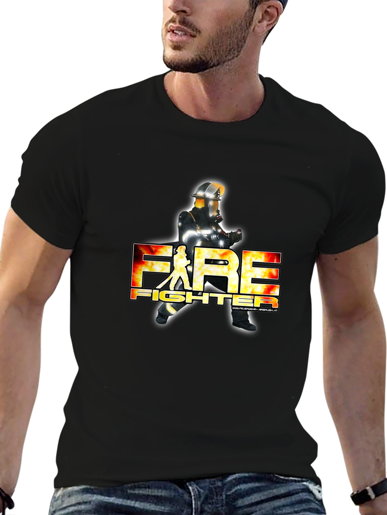 Firefighter Graphic Tee - Black Crew Neck